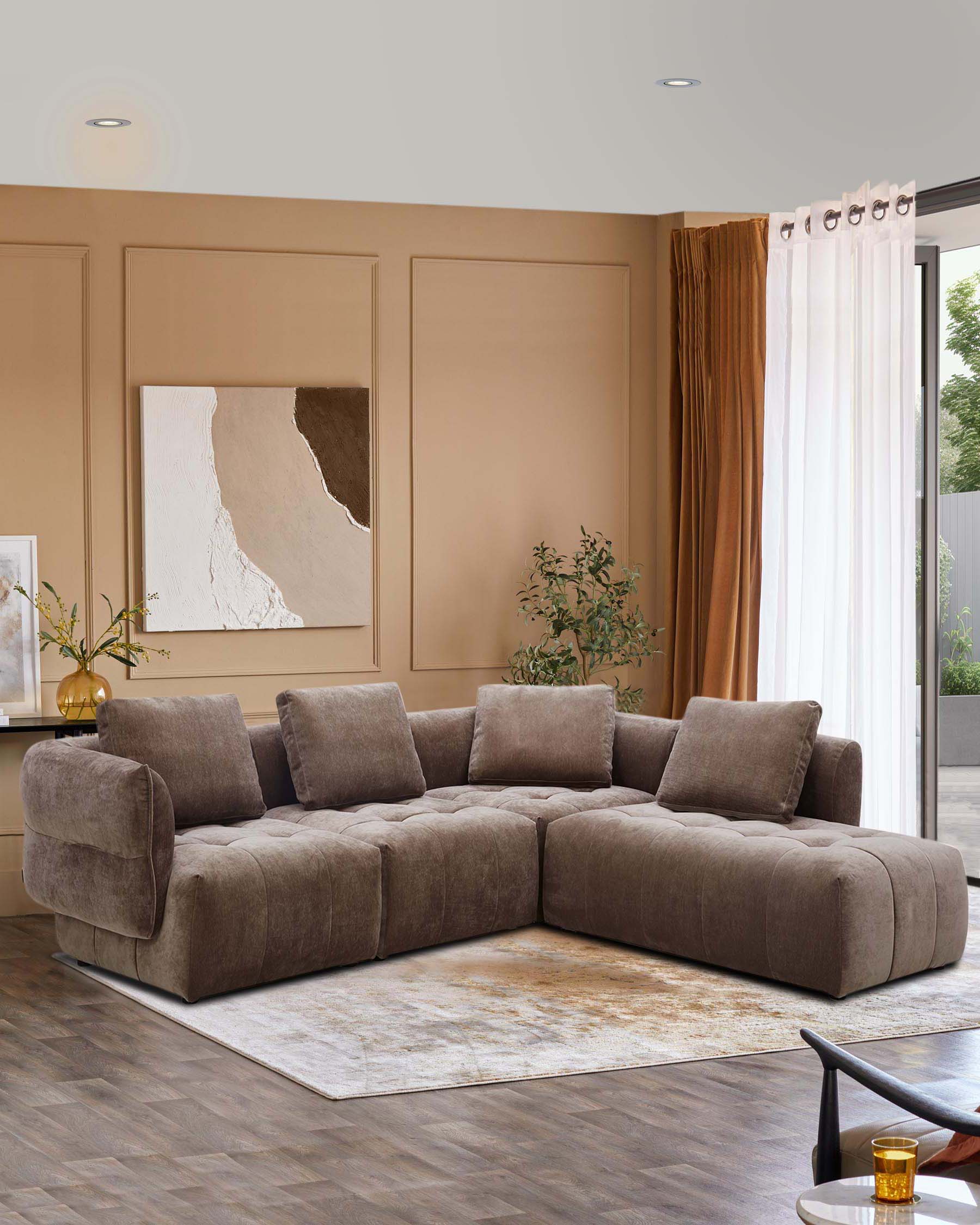 Lillian mocha fabric right hand corner chaise sofa