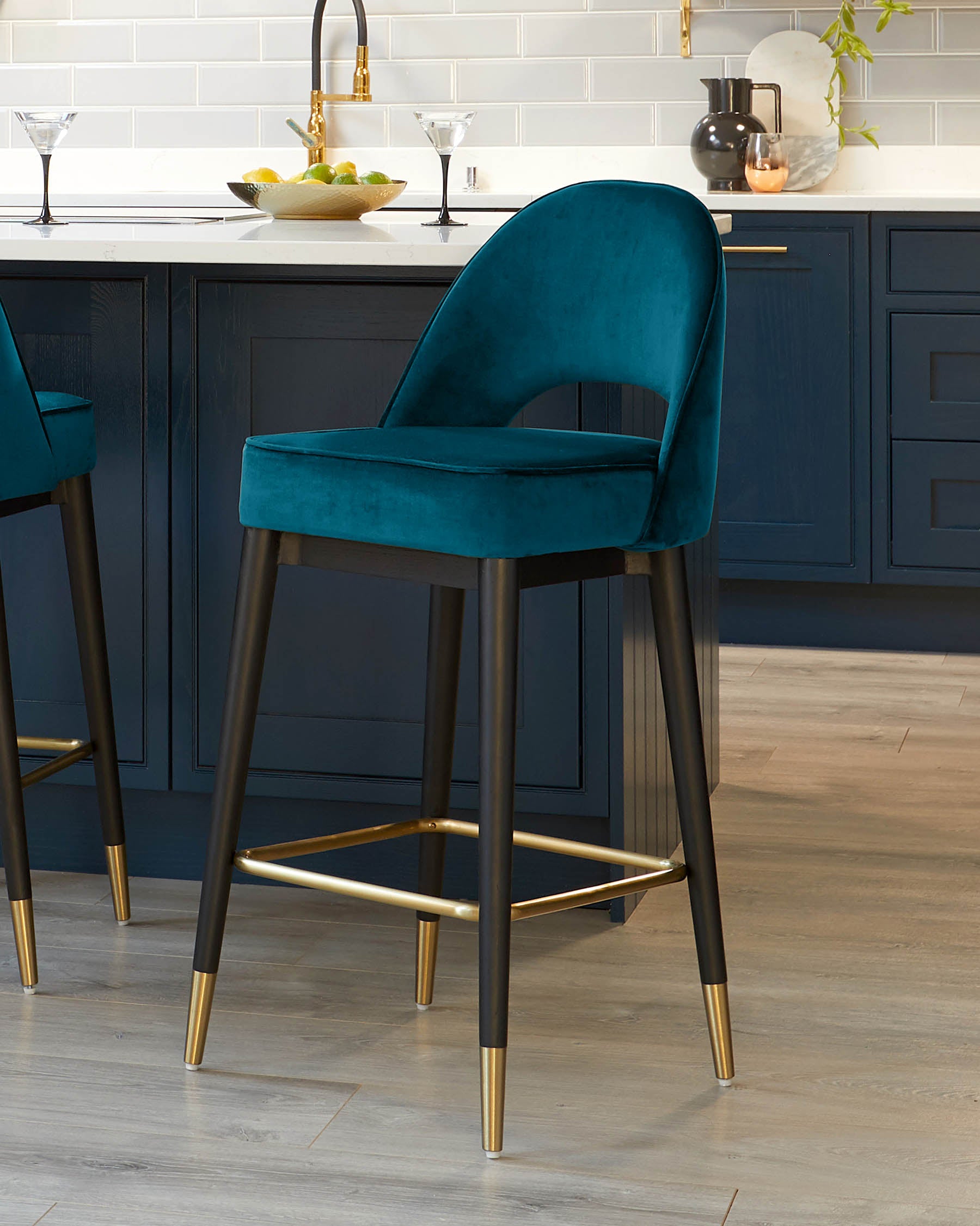 Clover Dark Teal Velvet Bar Stool