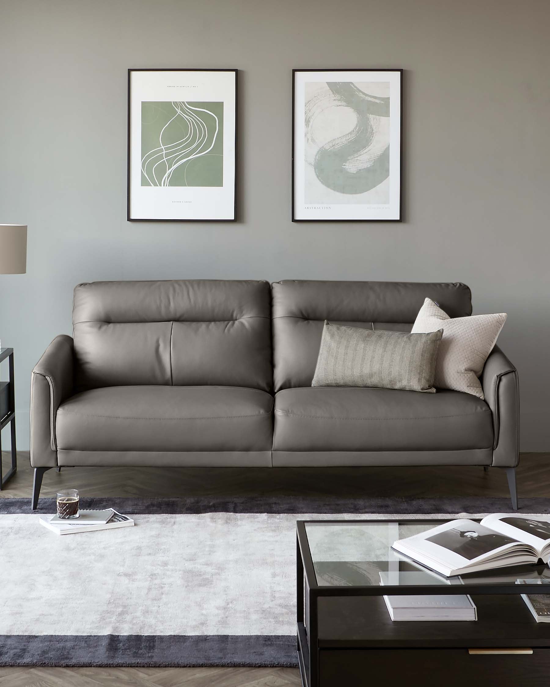 Brooks Dark Grey Leather 3 Seater Sofa