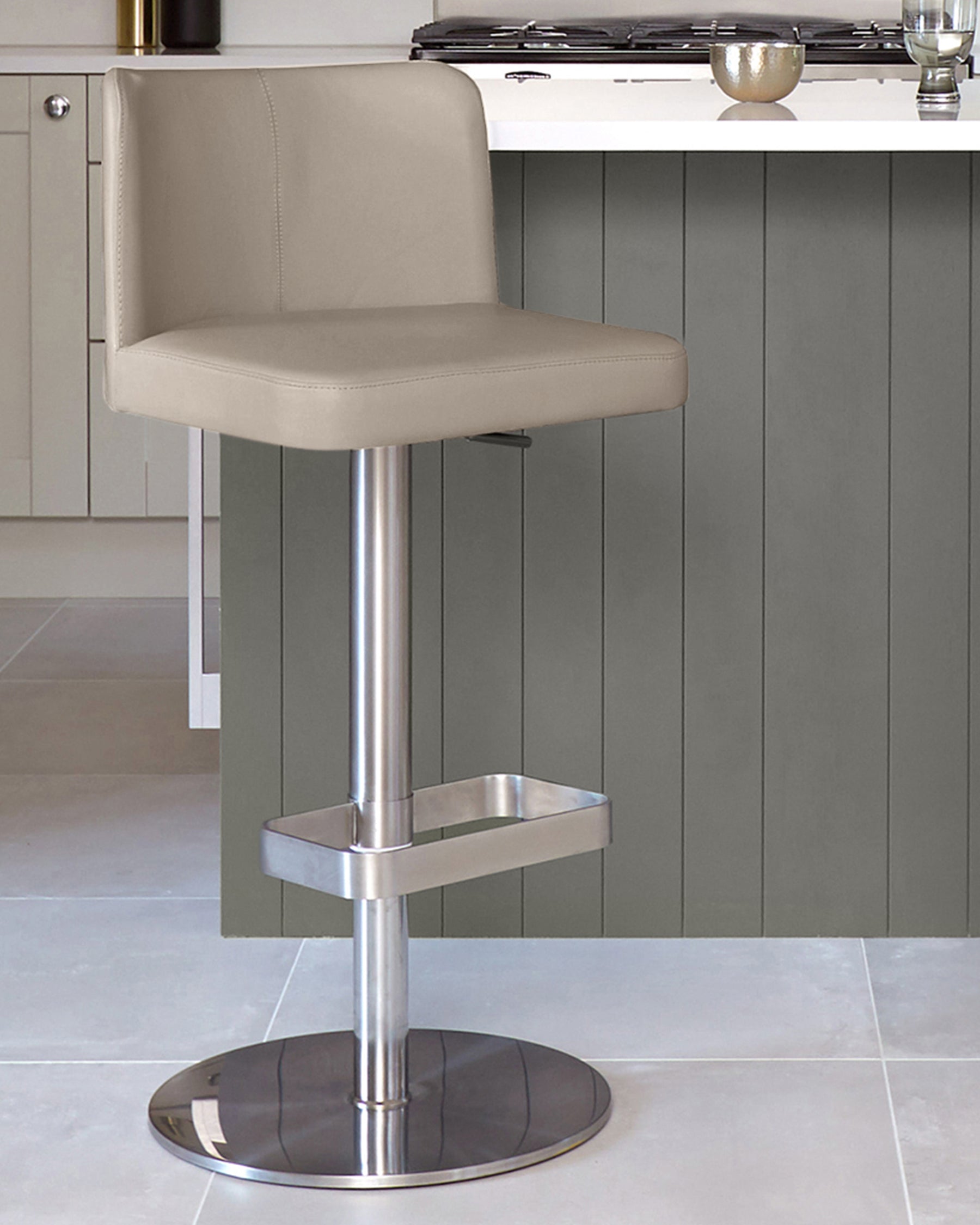 Arlo Light Grey Leather Gas Lift Bar Stool