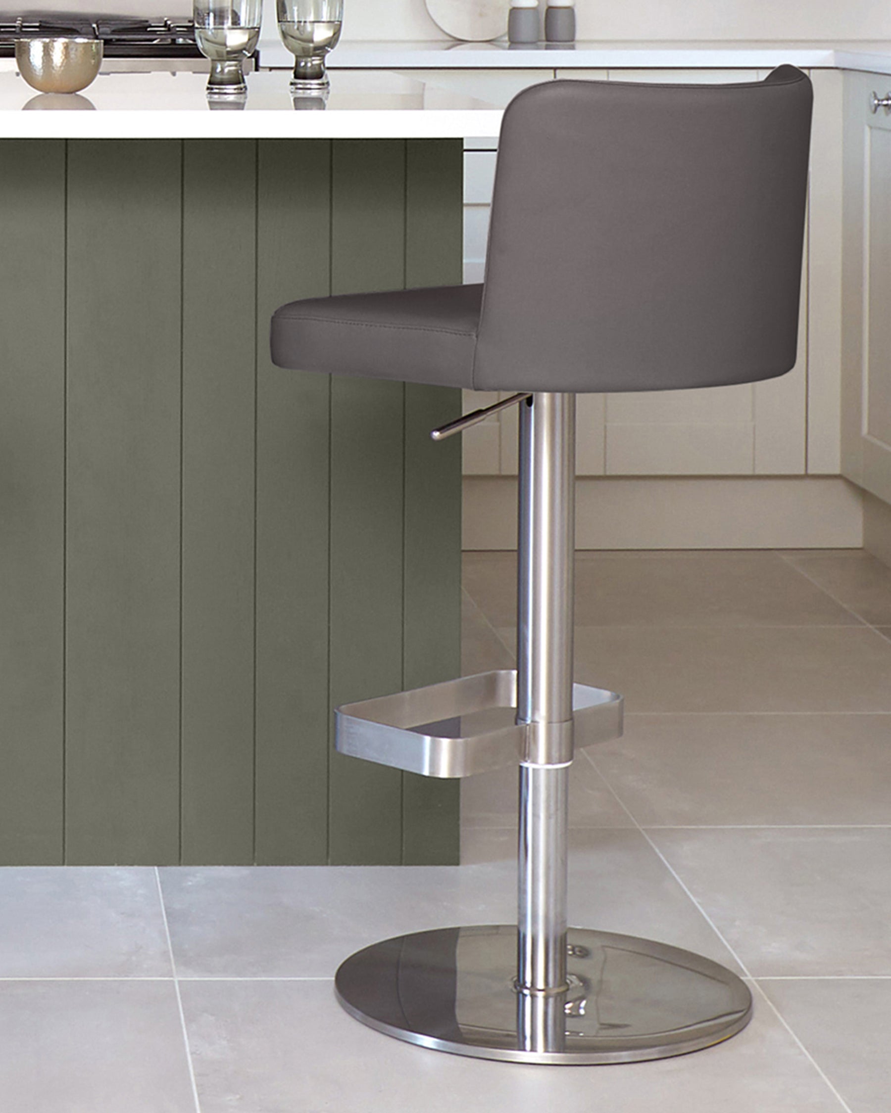 Arlo Dark Grey Leather Gas Lift Bar Stool