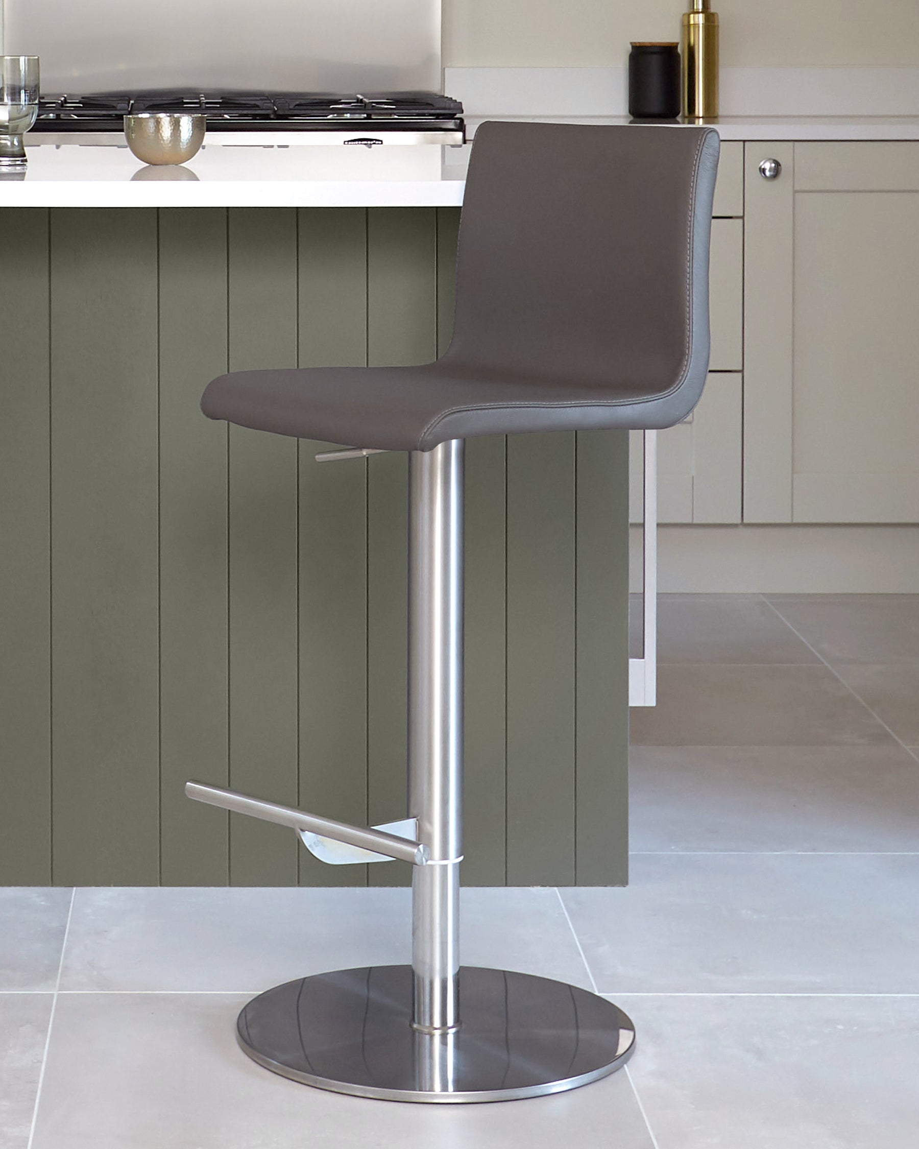 Kiki Dark Grey Leather Gas Lift Bar Stool