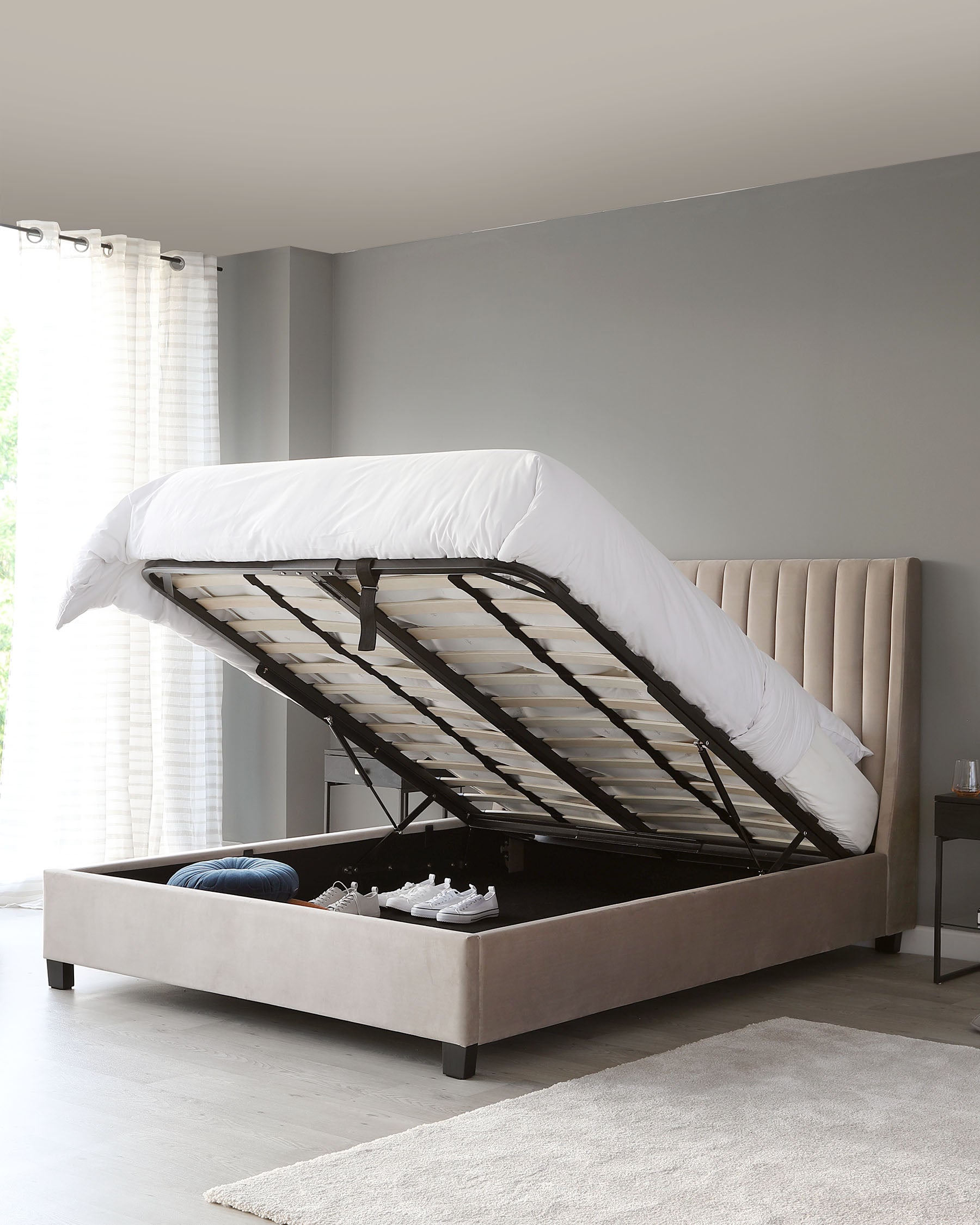 Amalfi Champagne Velvet Double Ottoman Storage Bed