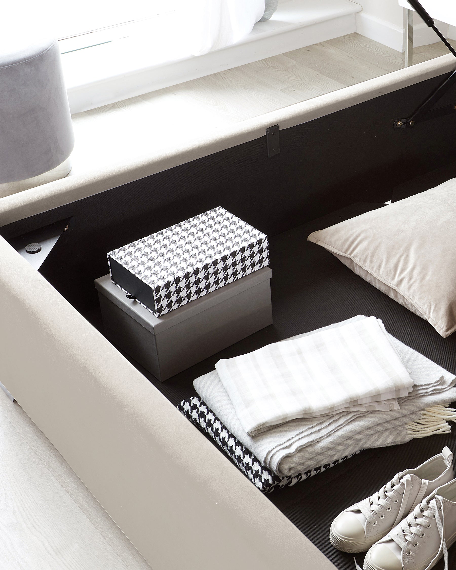 Amalfi Champagne Velvet Double Ottoman Storage Bed