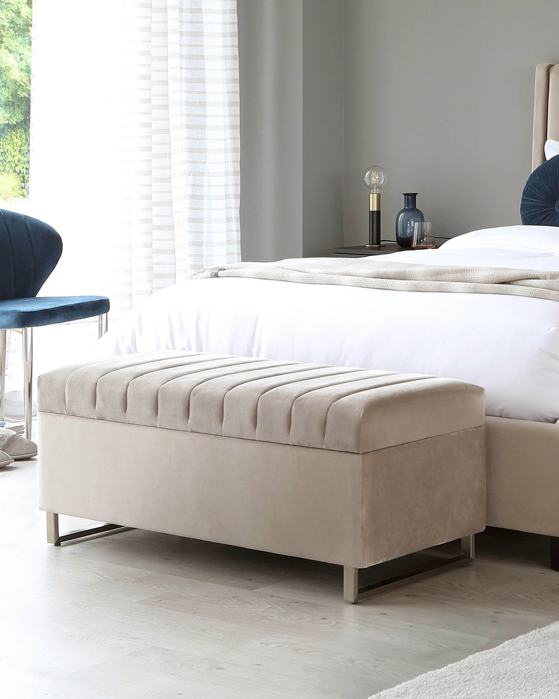 Amalfi Champagne Velvet Double Ottoman Storage Bed