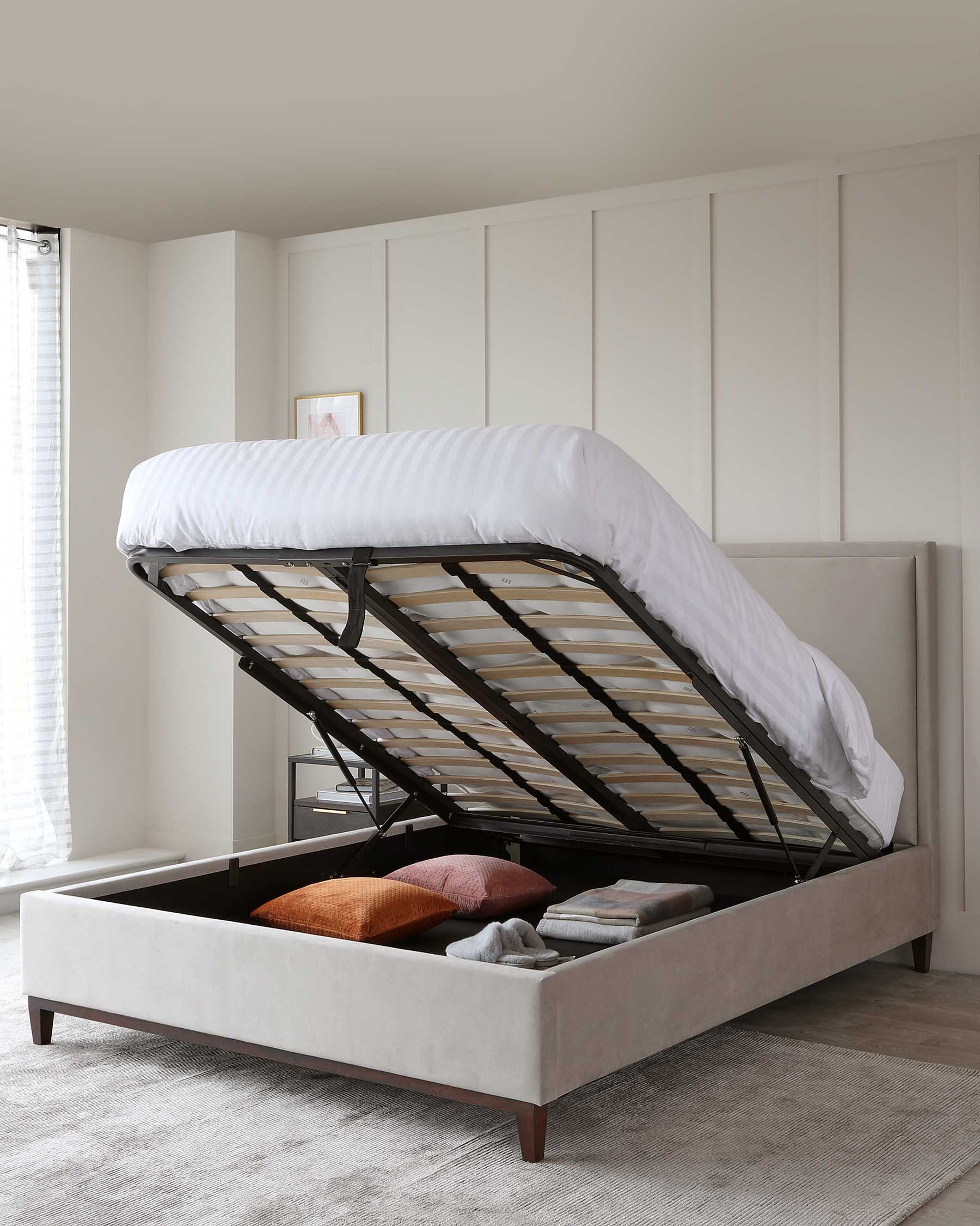 Monica Champagne Velvet Super King Size Ottoman Storage Bed