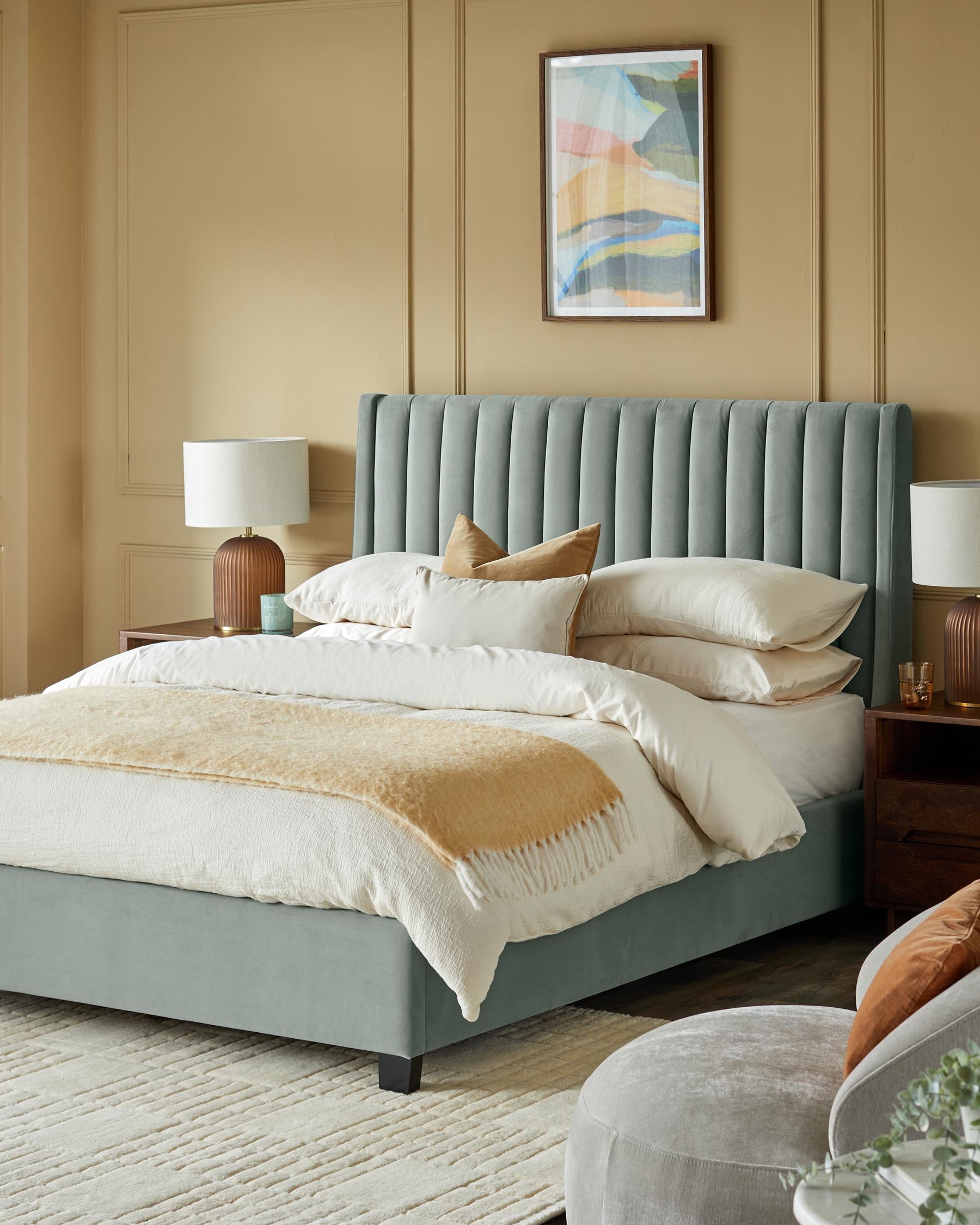 Amalfi Sage Green Velvet King Size Ottoman Storage Bed
