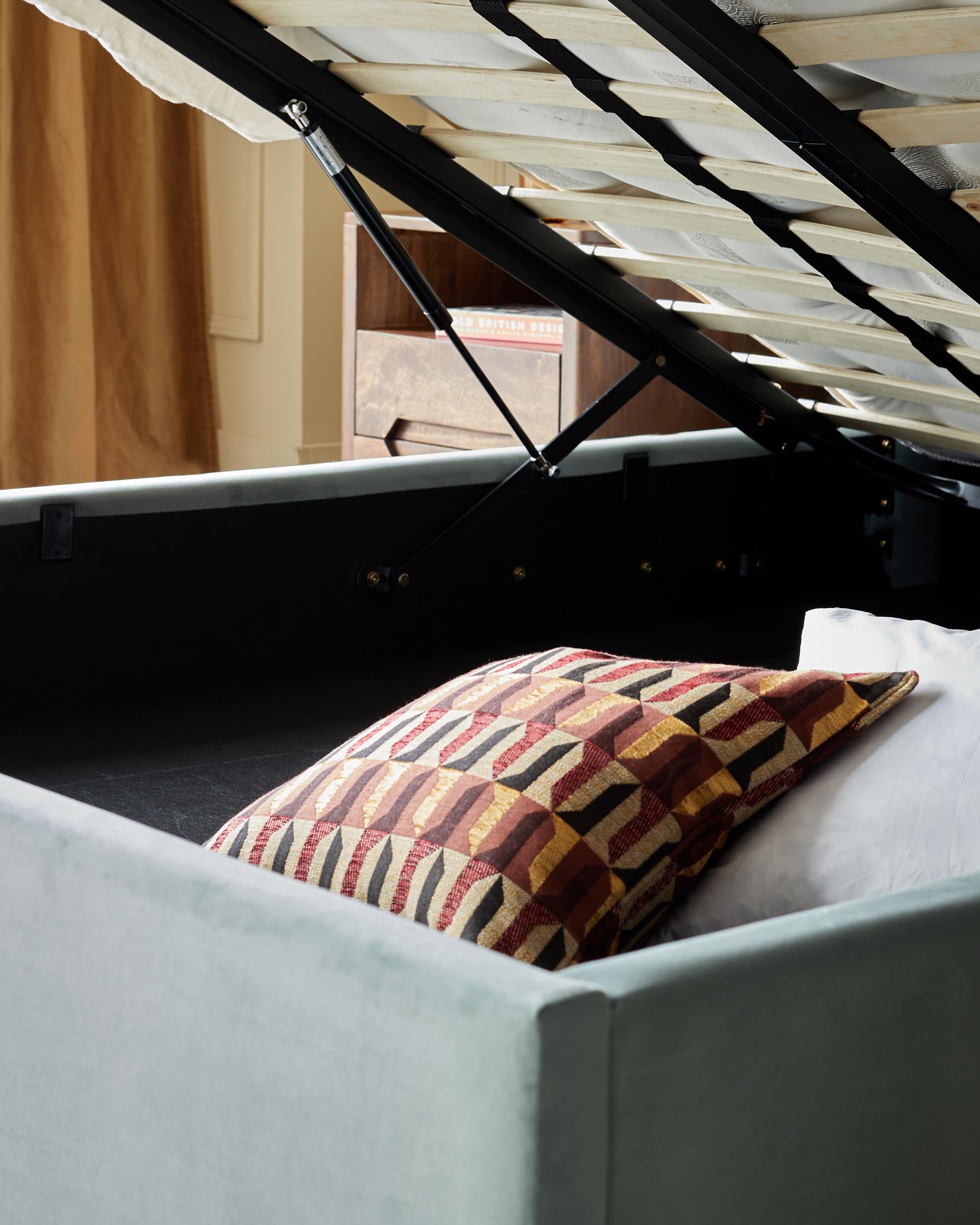 Amalfi Sage Green Velvet King Size Ottoman Storage Bed