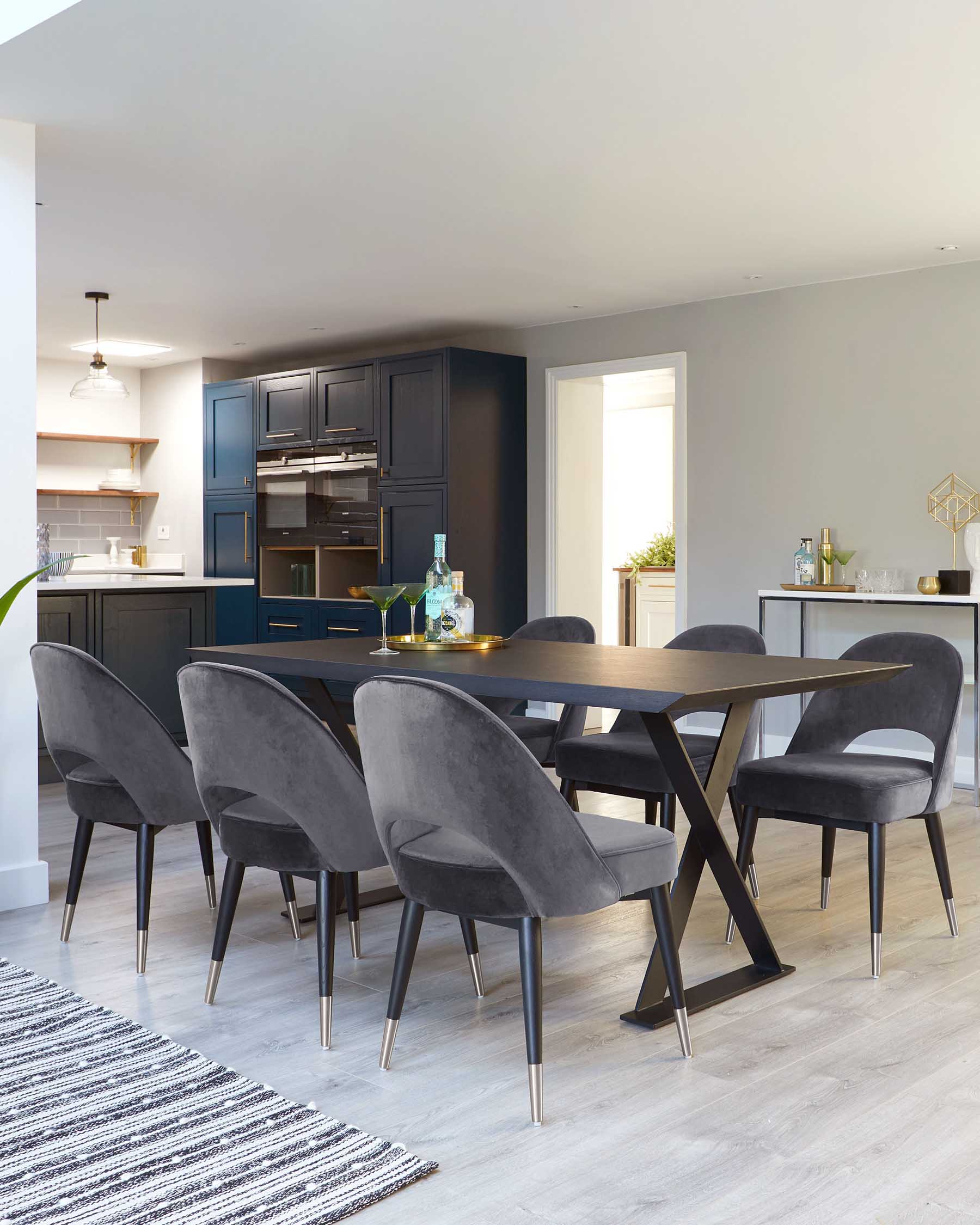 Clover Dark Grey Velvet Dining Chair With Stainless Steel Caps