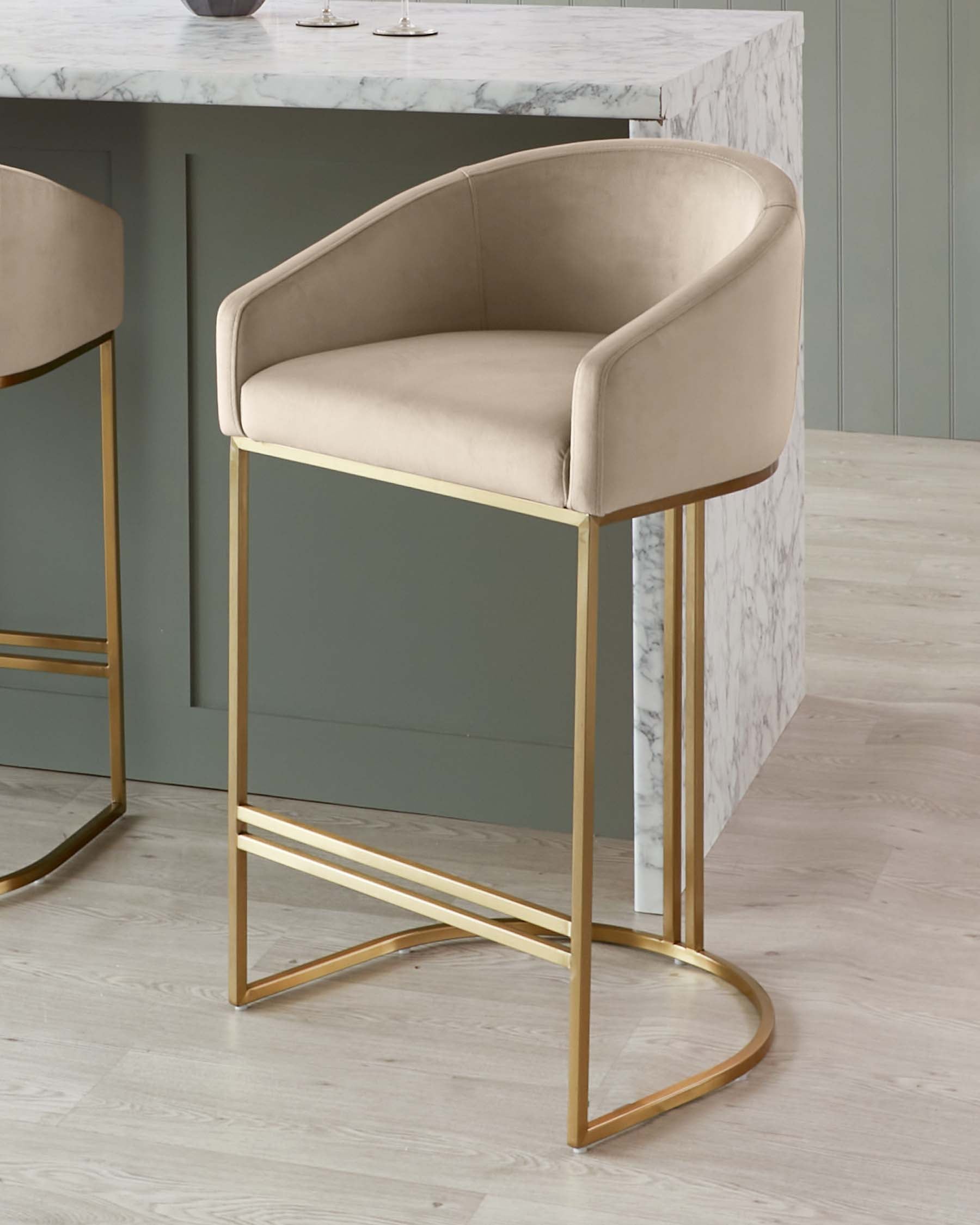 Dakota Champagne Velvet & Brass Bar stool