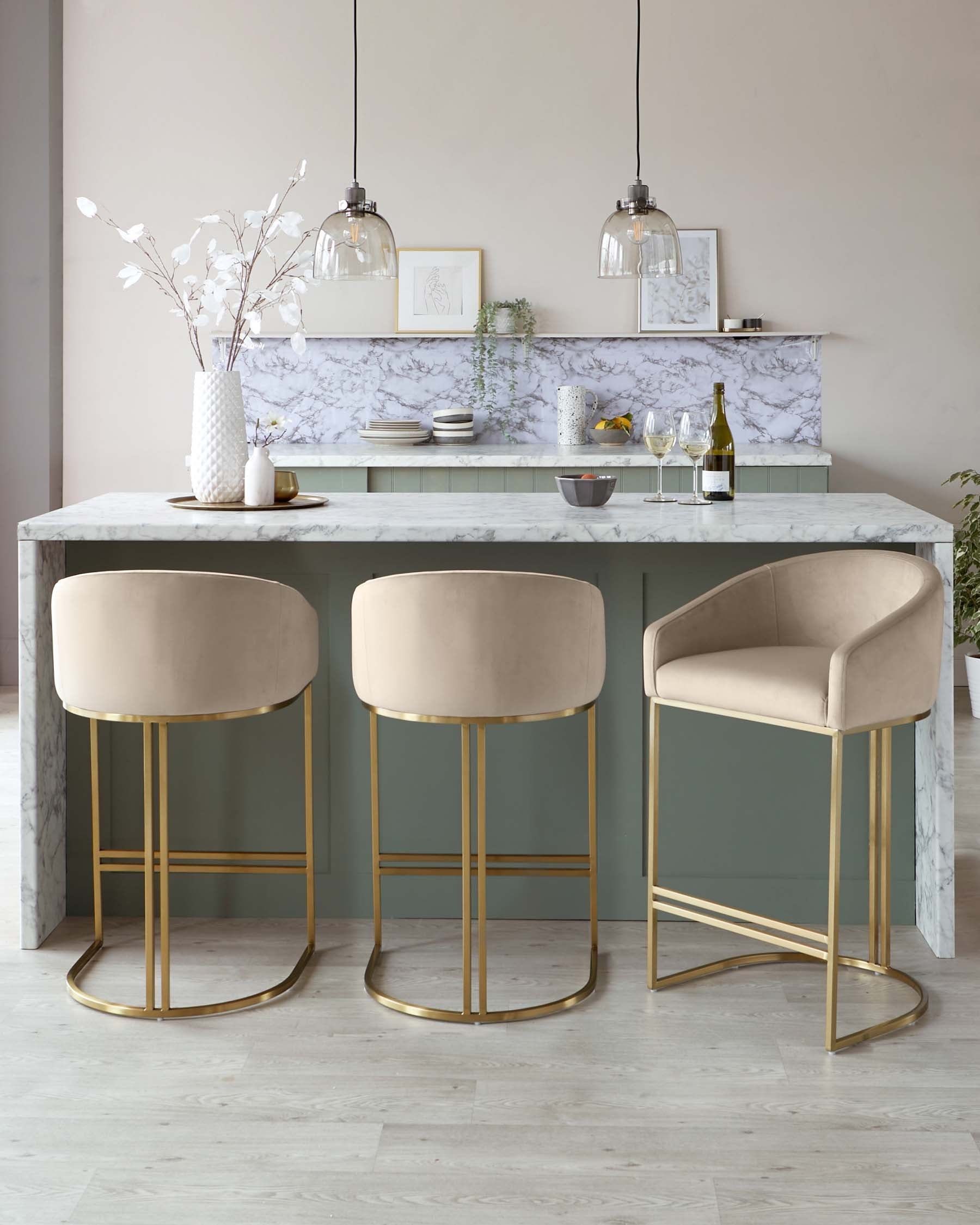 Dakota Champagne Velvet & Brass Bar stool