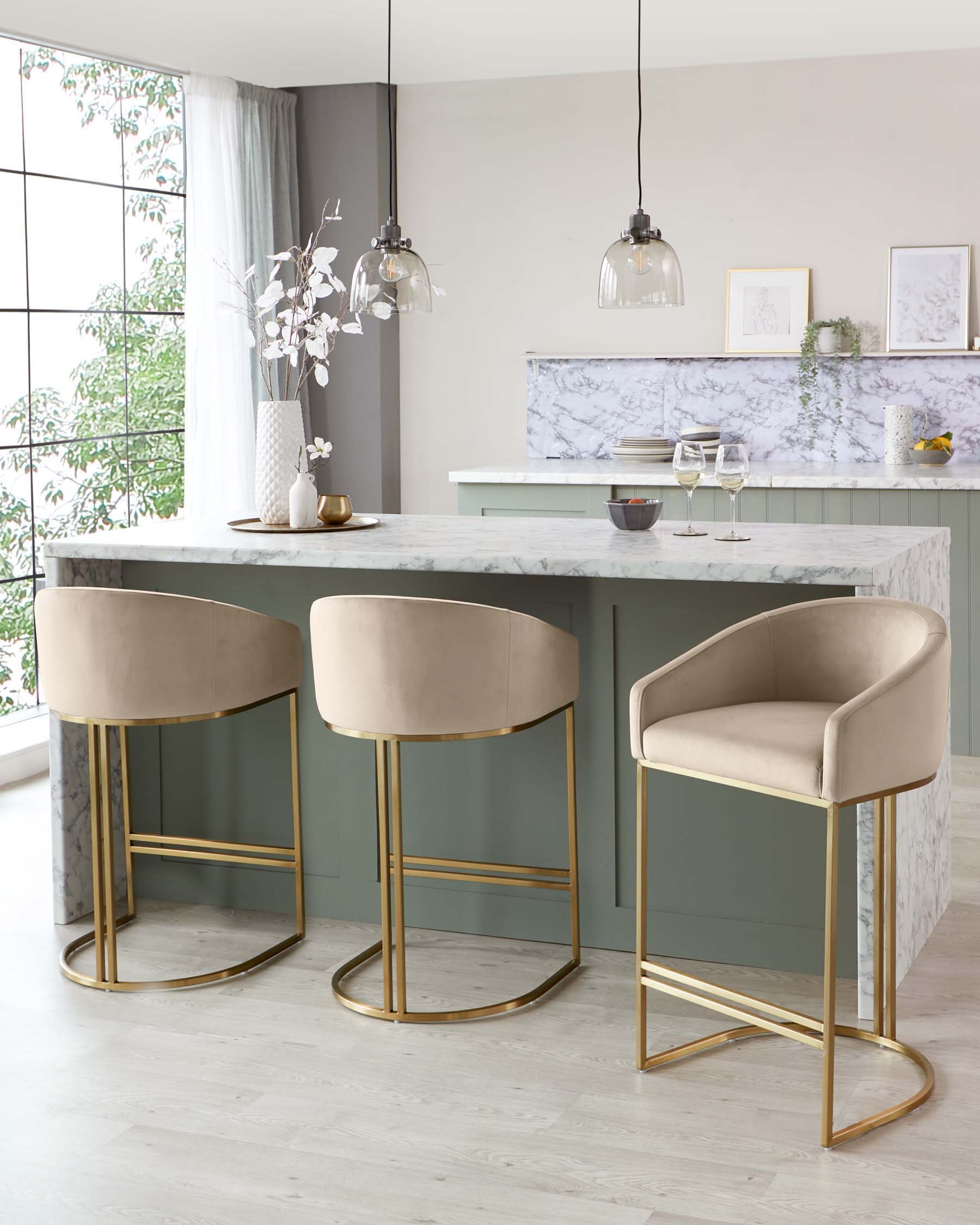 Dakota Champagne Velvet & Brass Bar stool