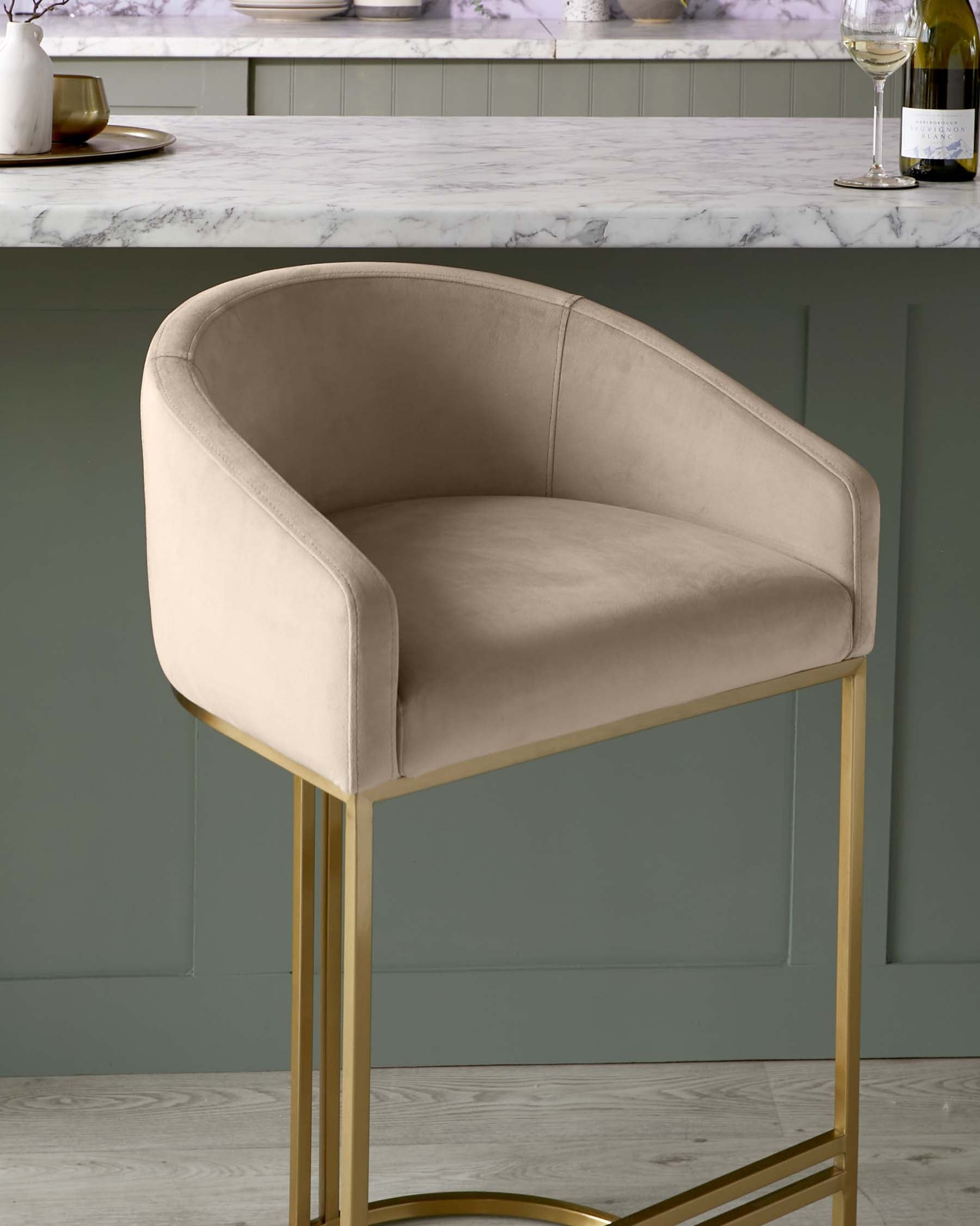 Dakota Champagne Velvet & Brass Bar stool