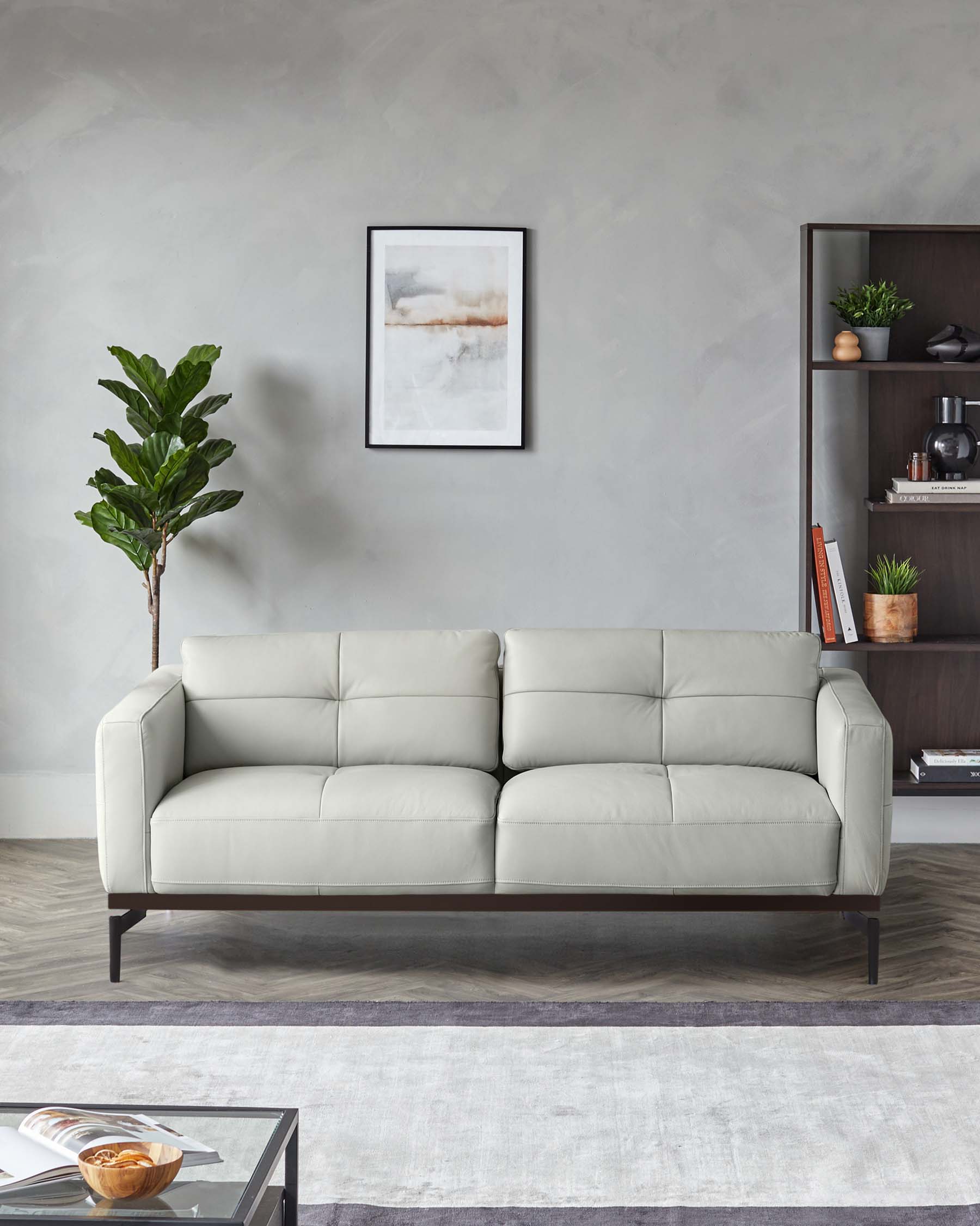 Colton Natural Grey Leather 2 Seater Sofa