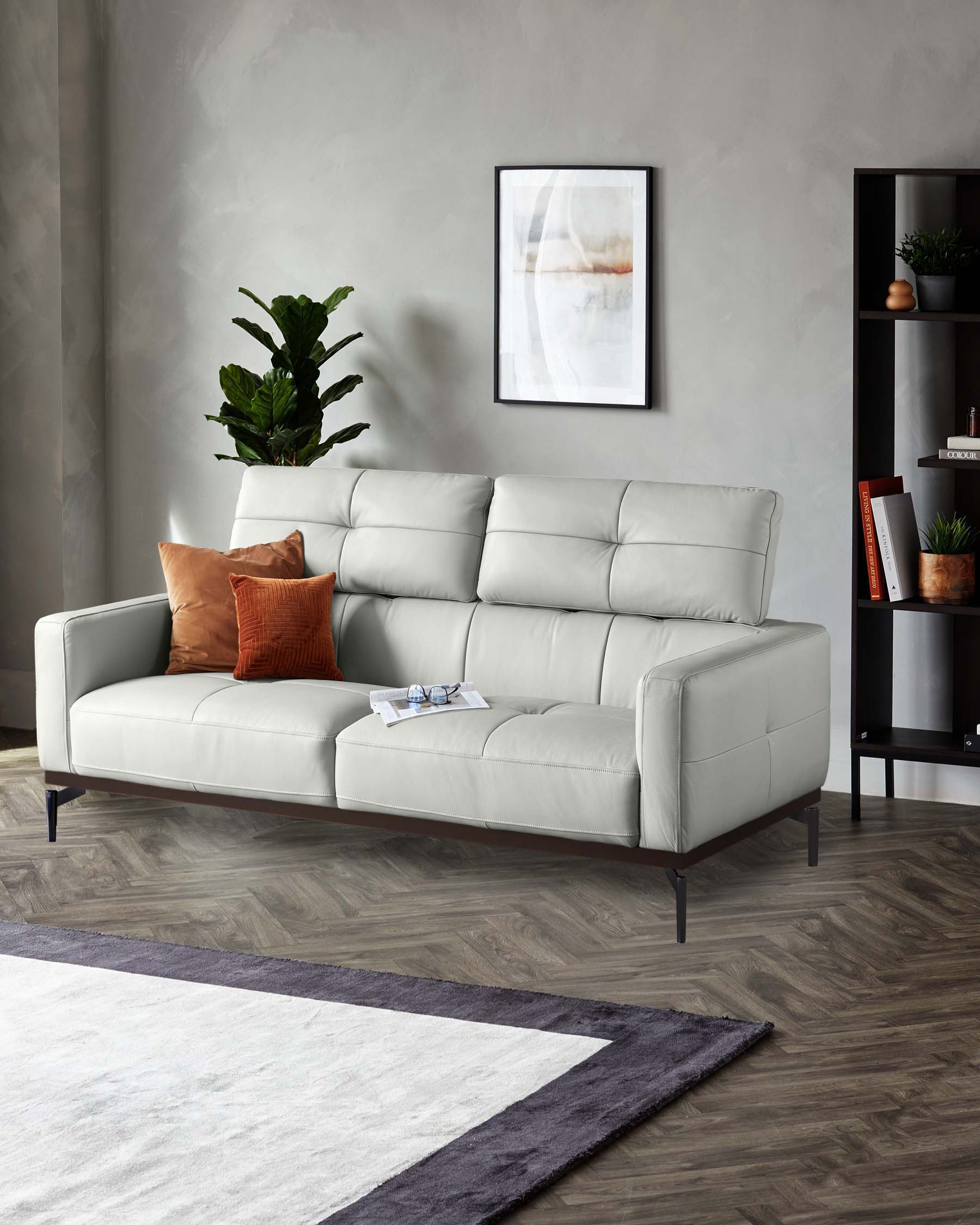 Colton Natural Grey Leather 2 Seater Sofa