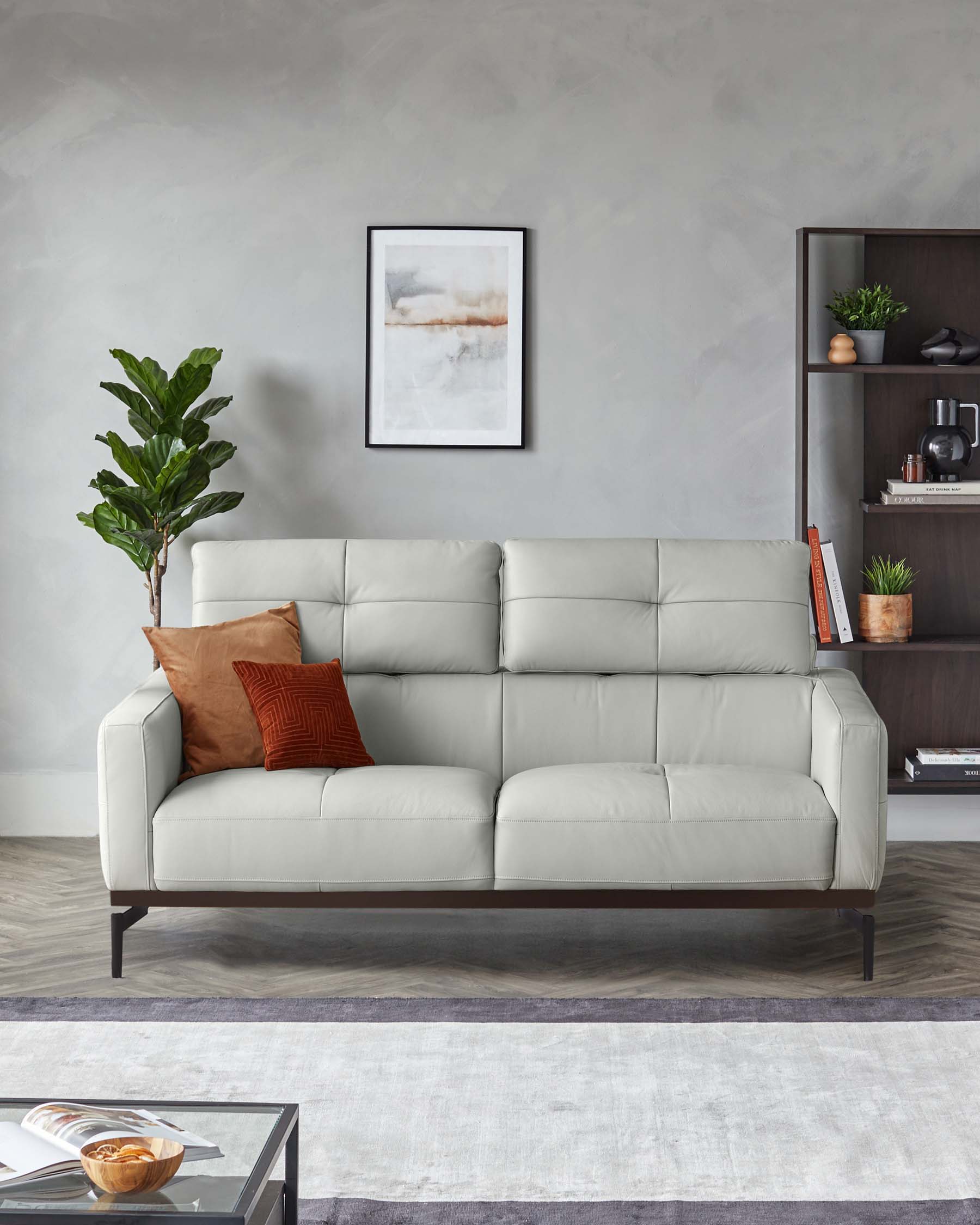 Colton Natural Grey Leather 2 Seater Sofa