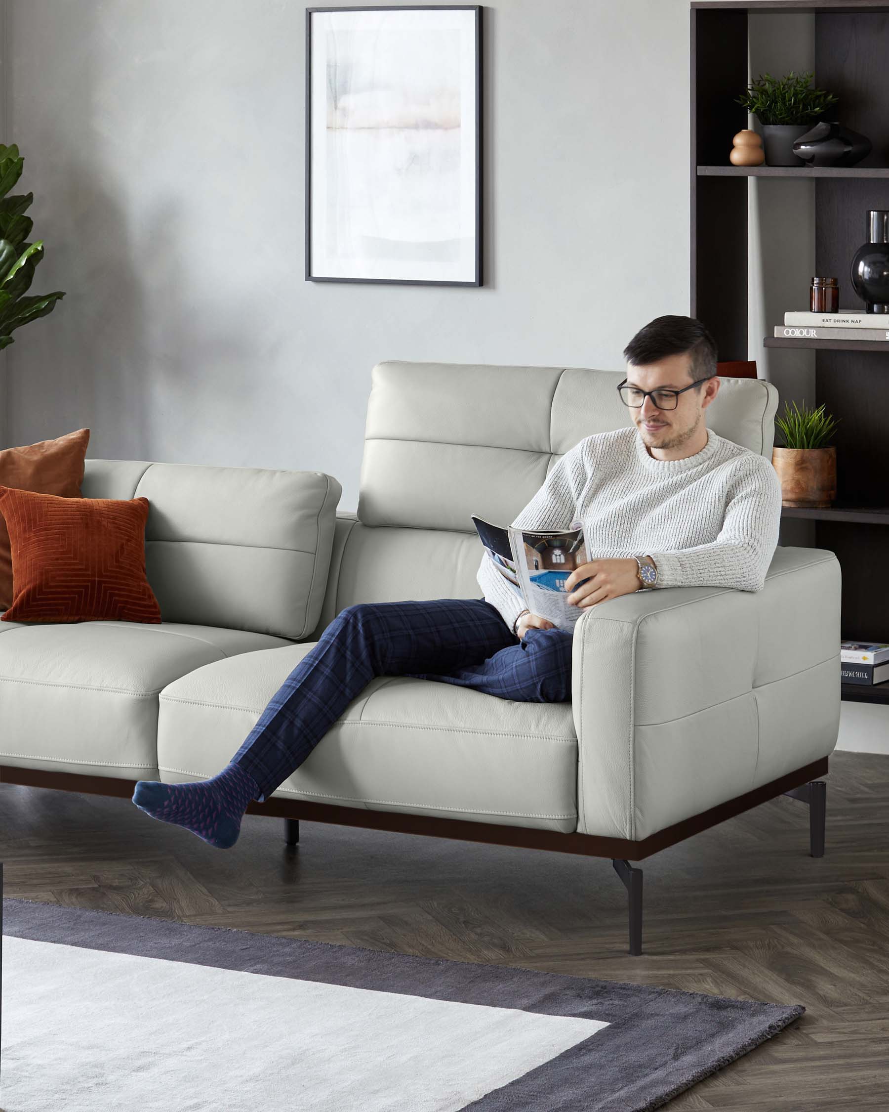 Colton Natural Grey Leather 2 Seater Sofa