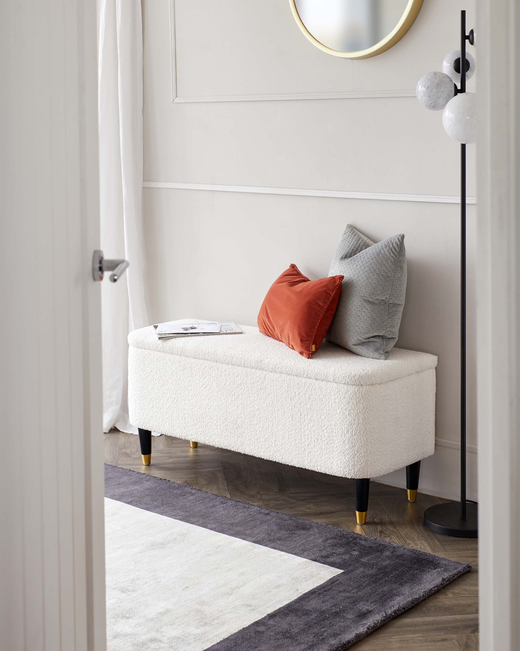 Clarence Ivory Boucle Ottoman Storage Bench