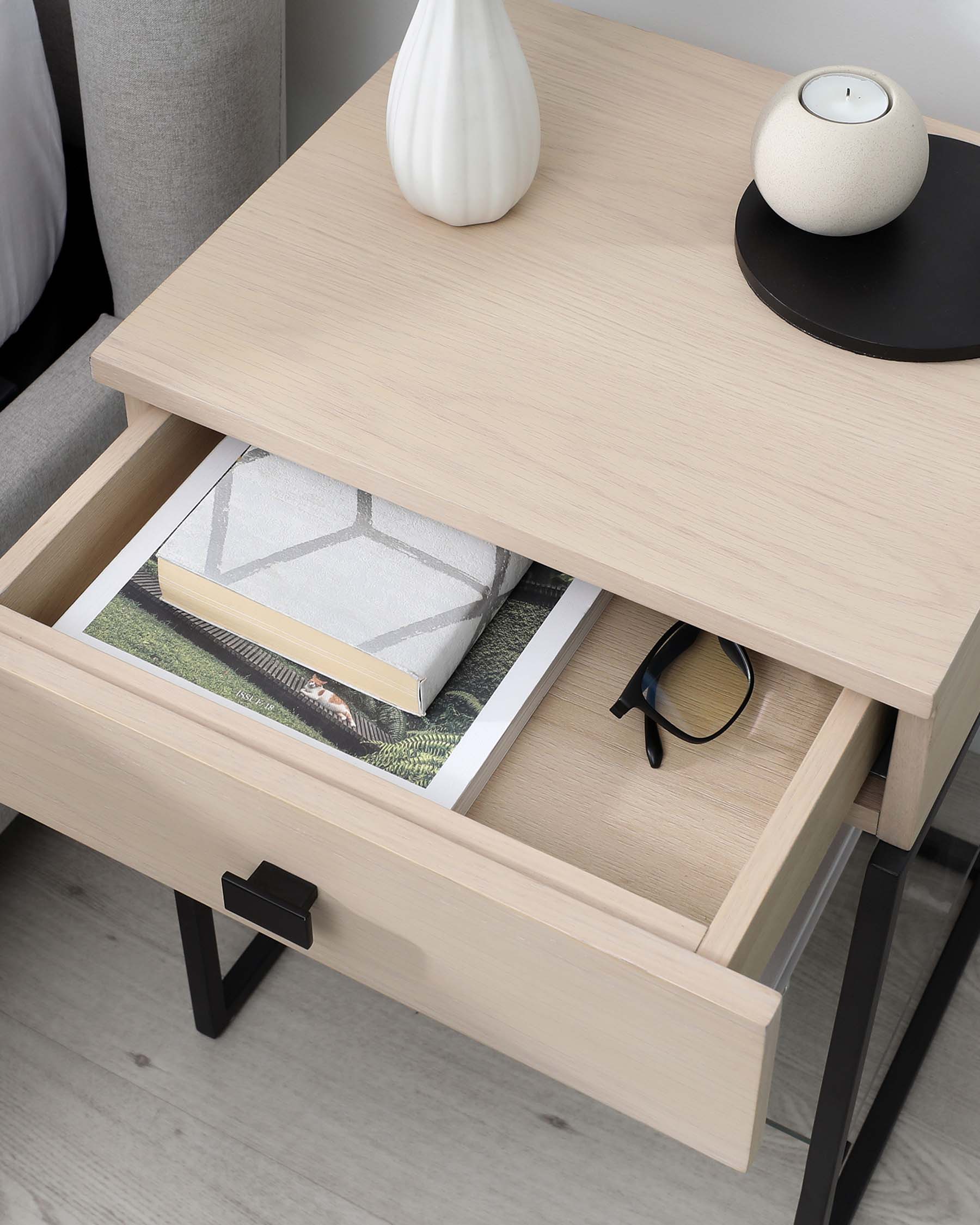 Odele light oak bedside table