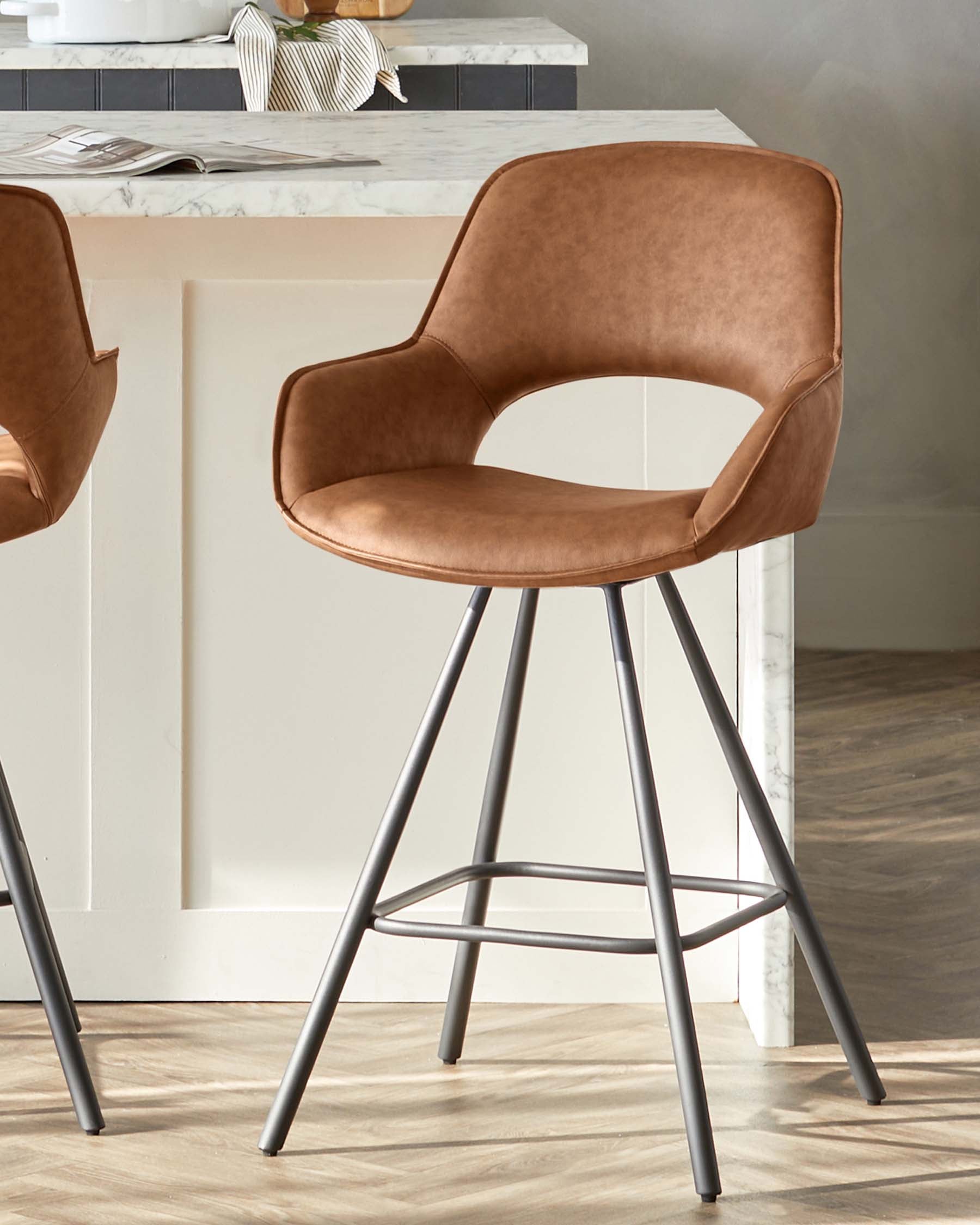 Marlow Tan Faux Leather And Black Metal Swivel Bar Stool
