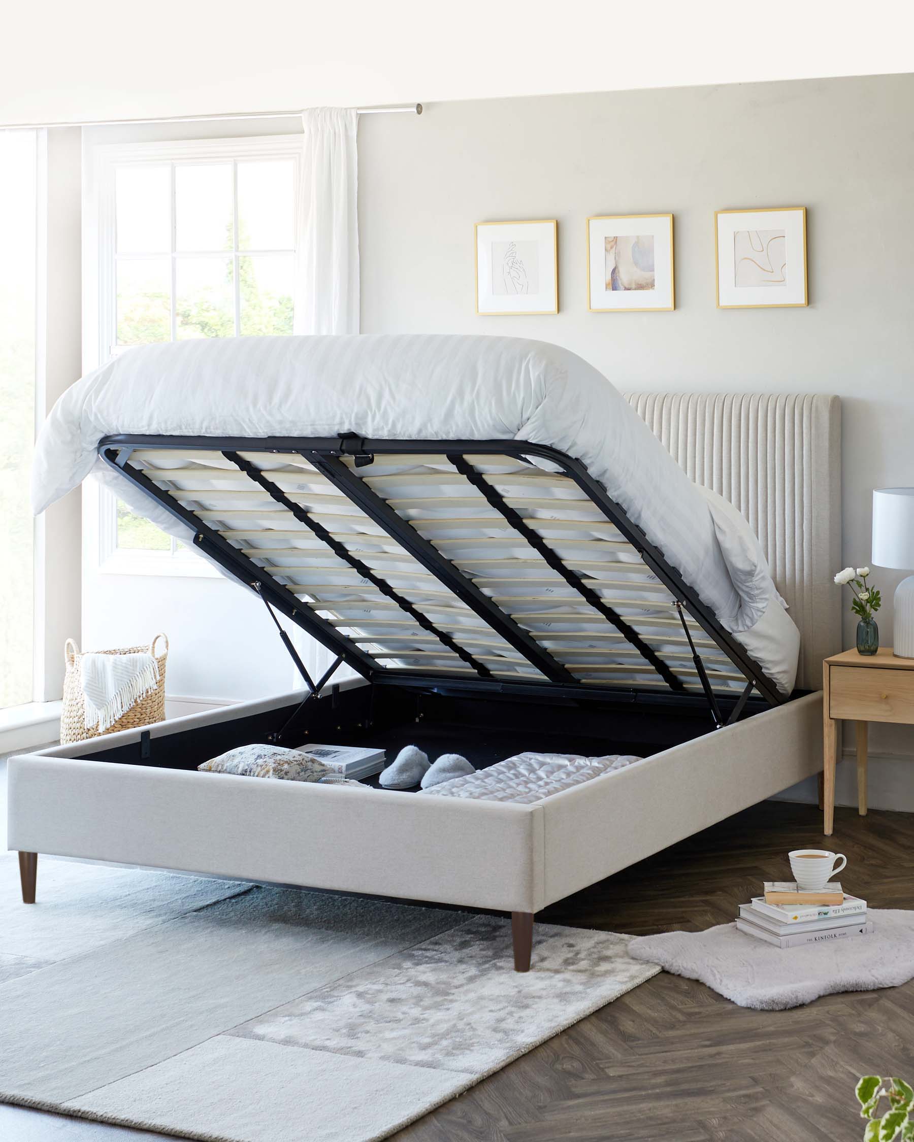 Avery Cream Fabric Double Ottoman Storage Bed
