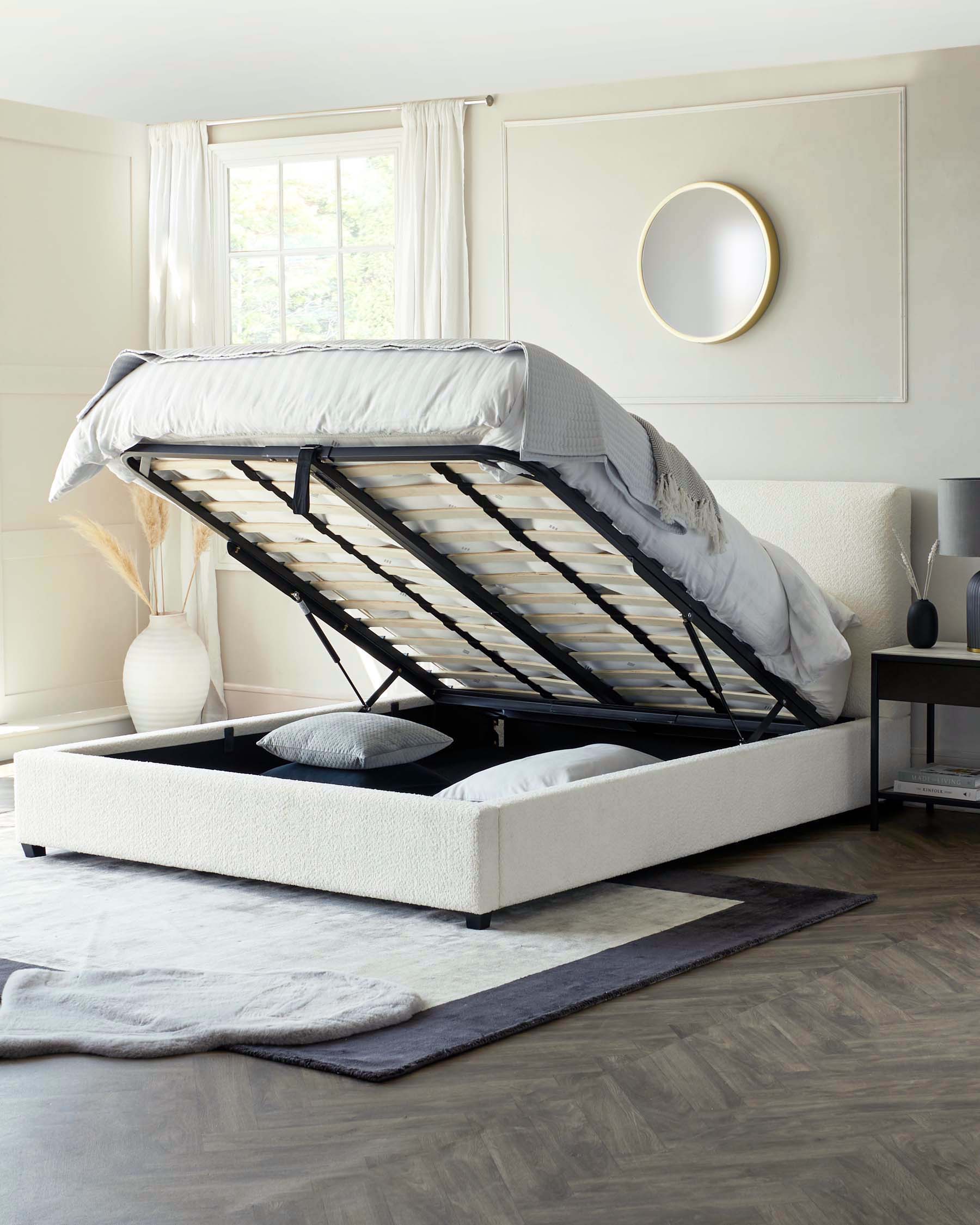 Leona Double Ottoman Bed Ivory Soft Boucle