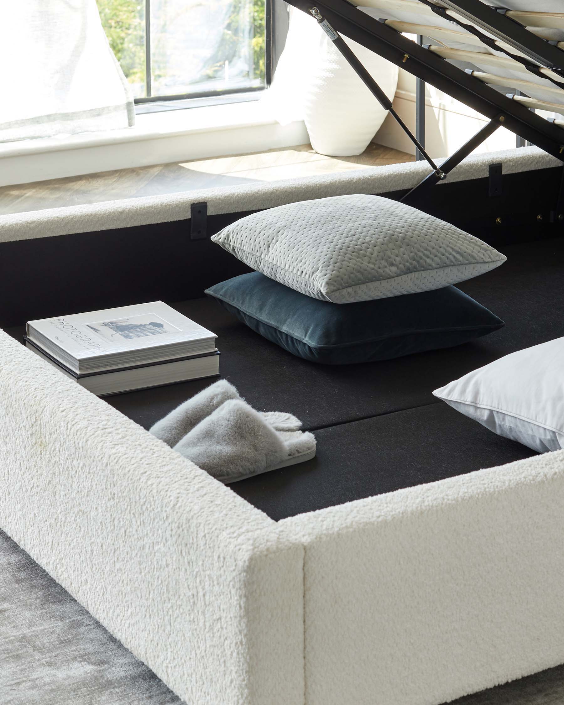 Leona Double Ottoman Bed Ivory Soft Boucle
