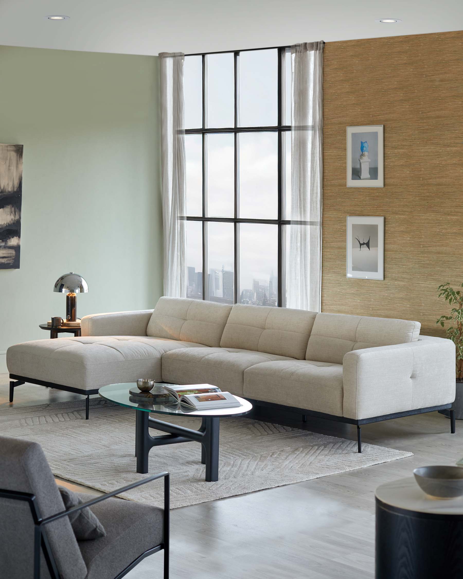 Colton Left Hand Corner Chaise Ivory Woven Chenille