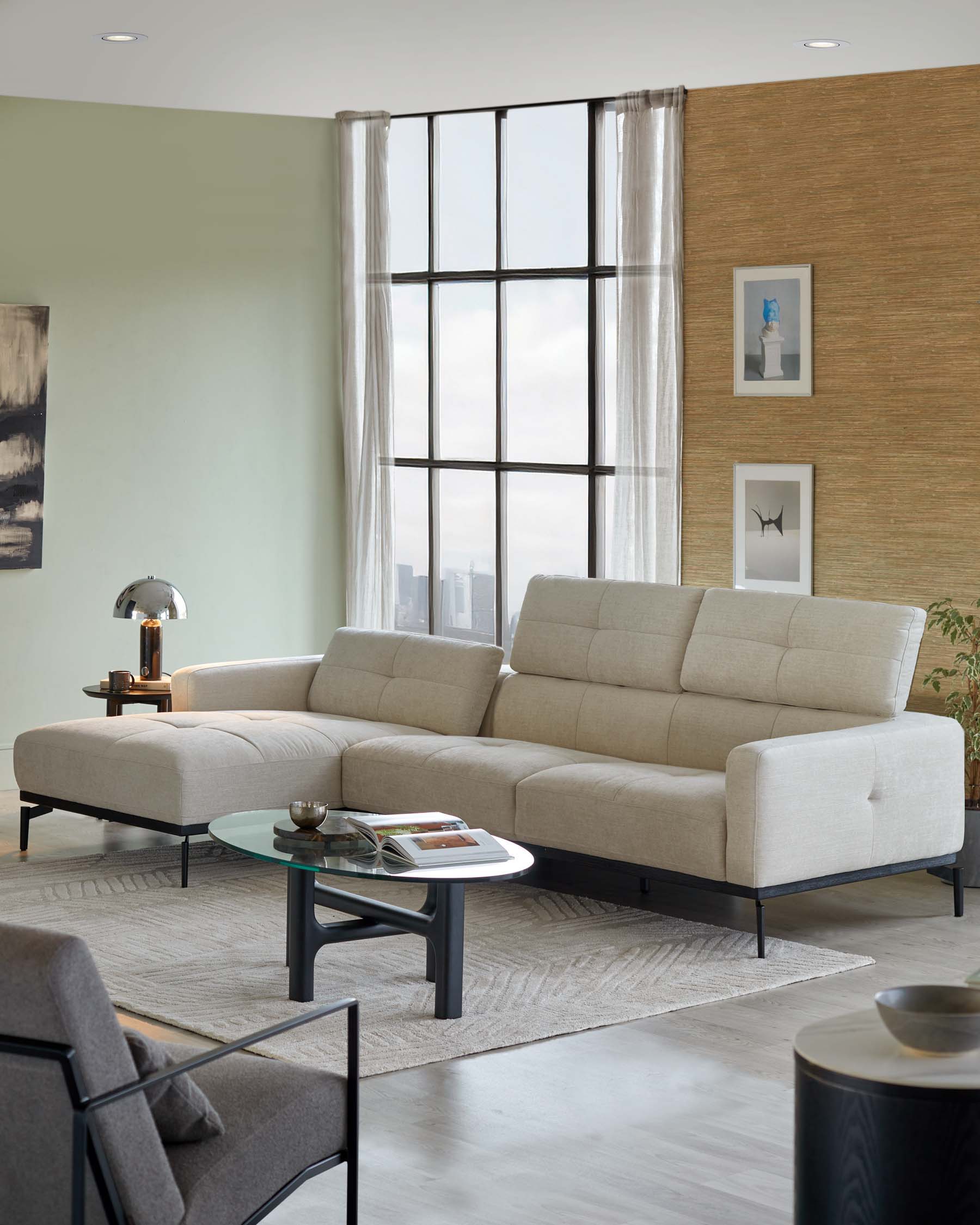 Colton Left Hand Corner Chaise Ivory Woven Chenille