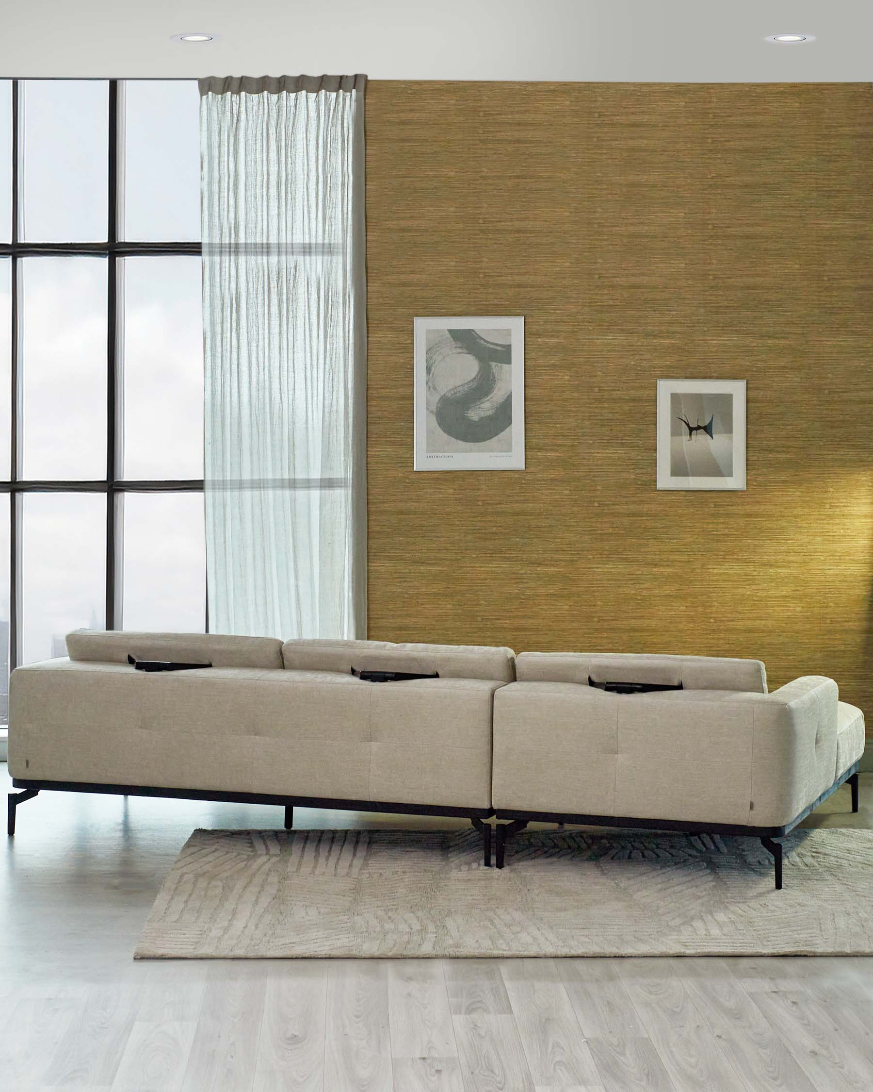 Colton Left Hand Corner Chaise Ivory Woven Chenille