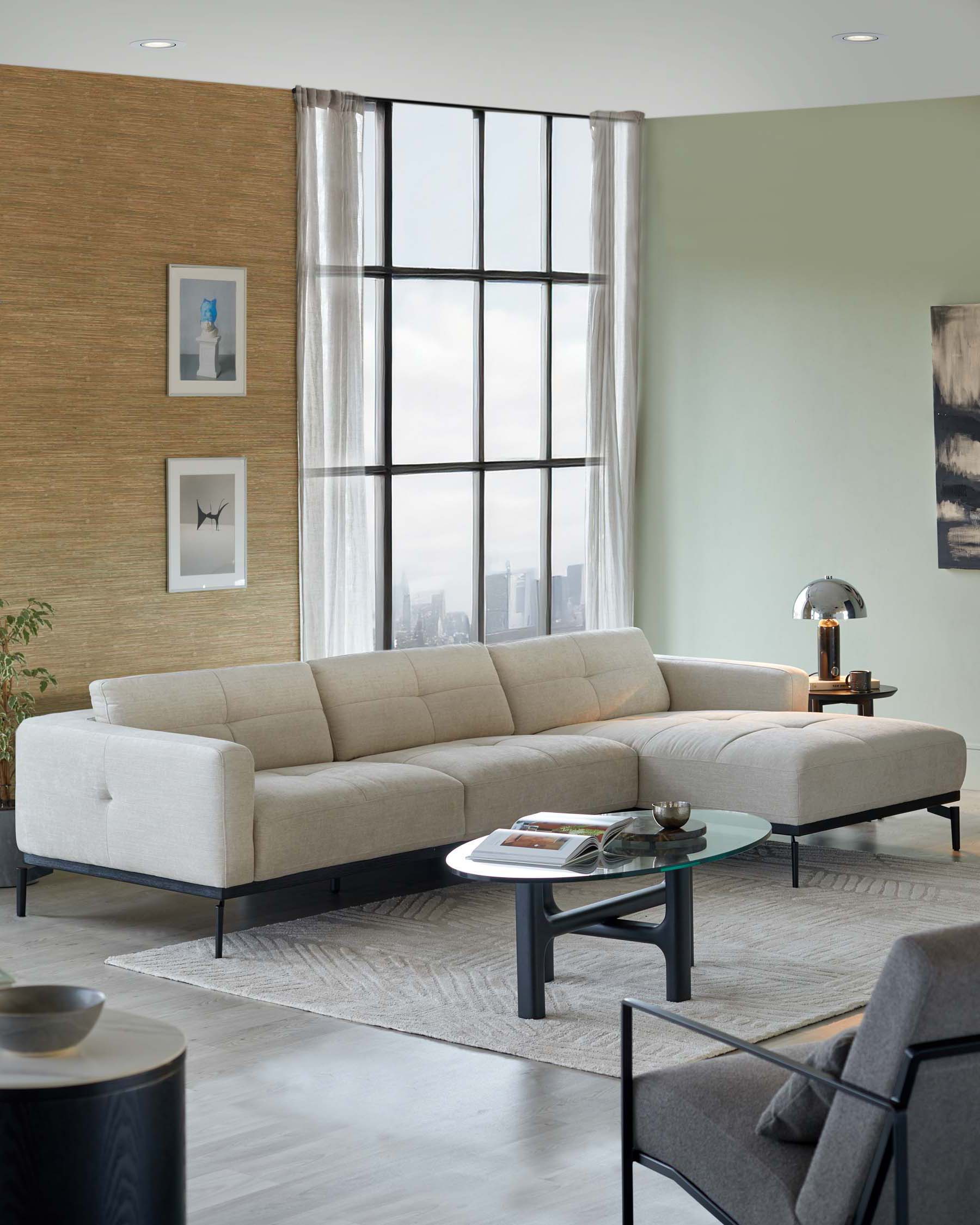 Colton Right Hand Corner Chaise Ivory Woven Chenille
