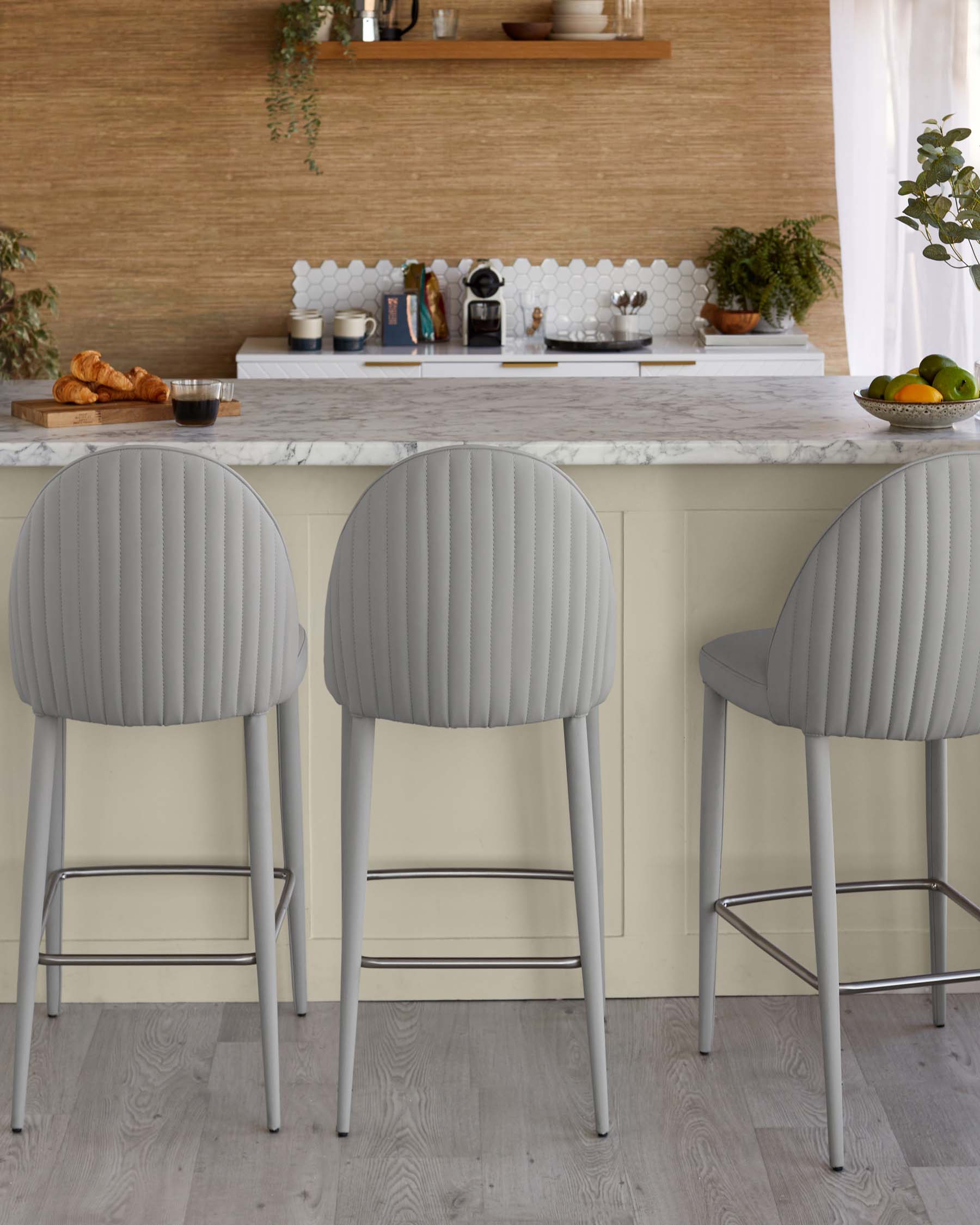 Saylor light grey faux leather bar stool