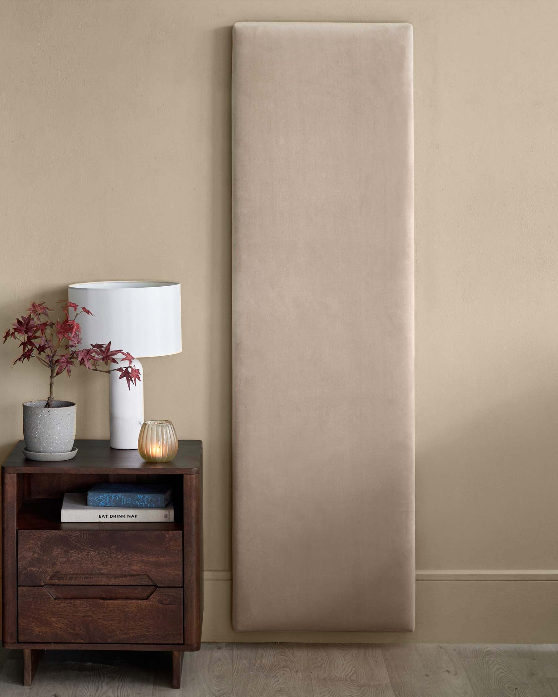 Penelope champagne recycled velvet small panel headboard