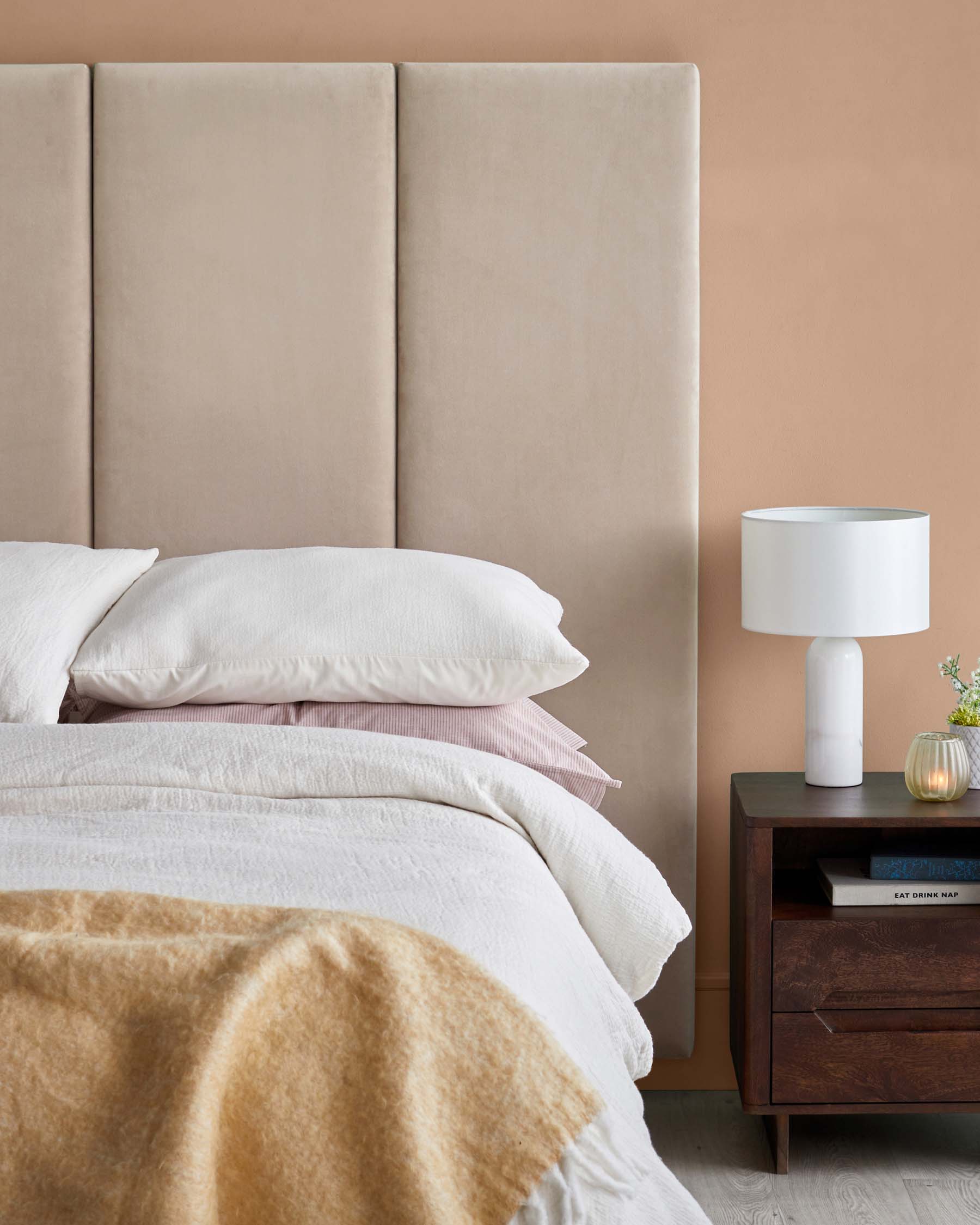 Penelope champagne recycled velvet small panel headboard