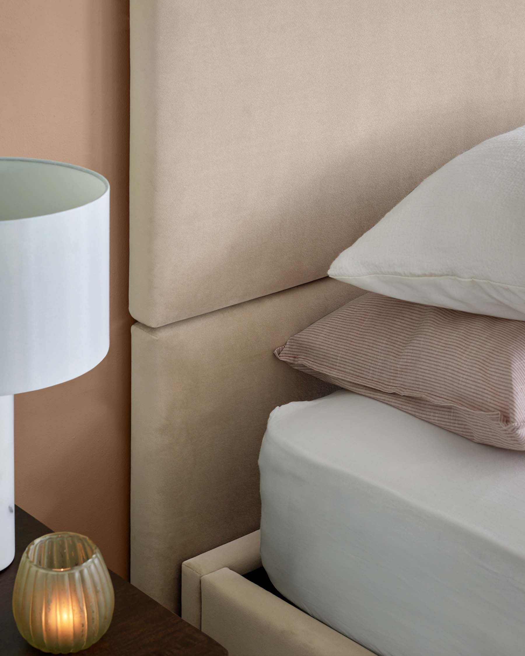 Penelope champagne recycled velvet small panel headboard