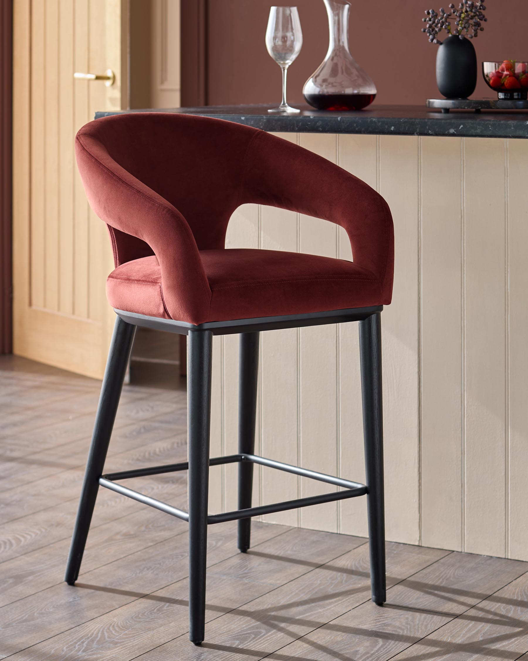 Heath toffee red velvet bar stool