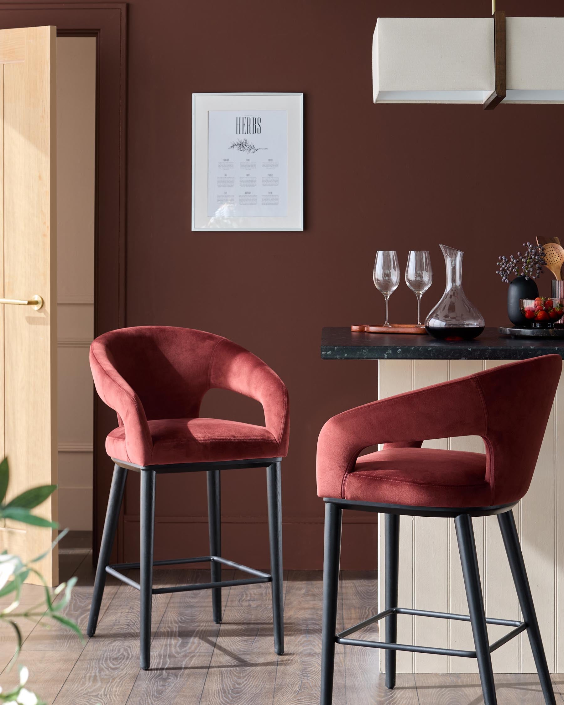 Heath toffee red velvet bar stool