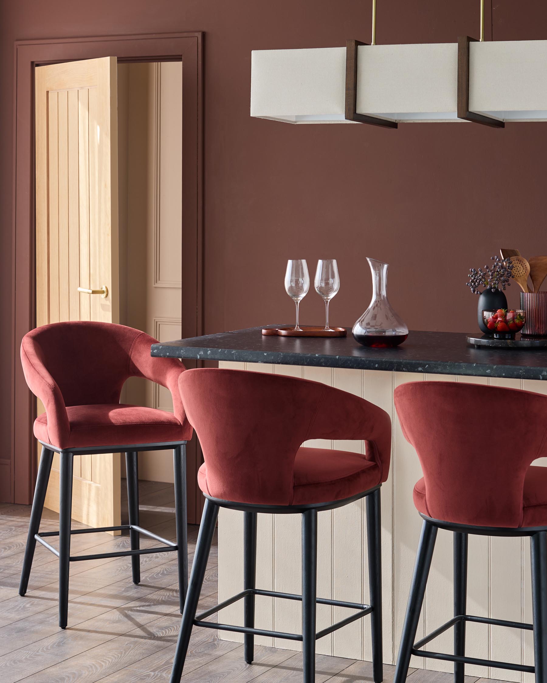 Heath toffee red velvet bar stool