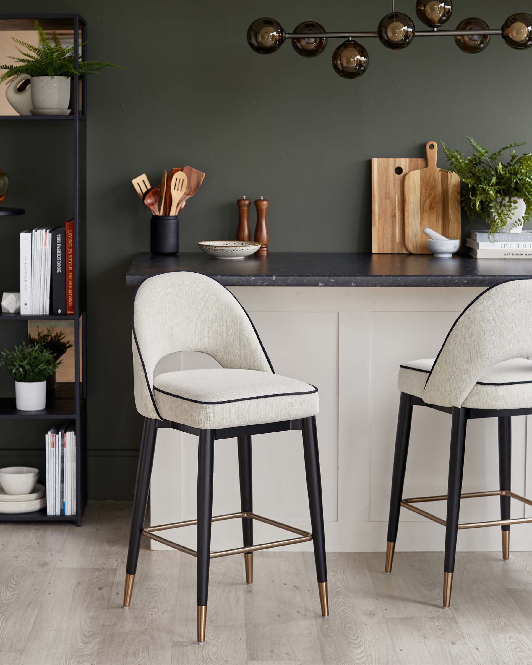 Clover ivory dual tone fabric bar stool with bronze legs - Danetti