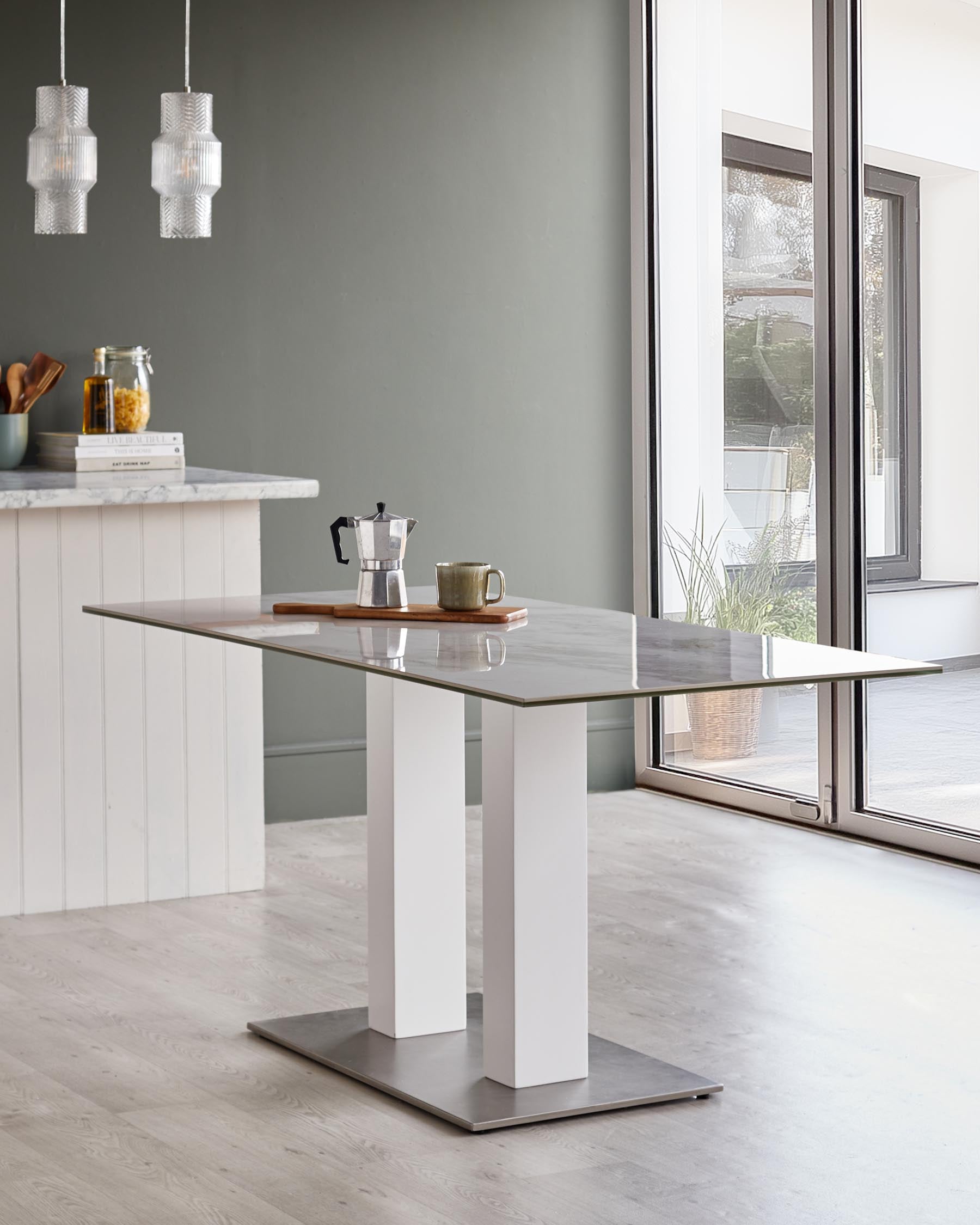 Mia White Marbled Ceramic 6 Seater Dining Table