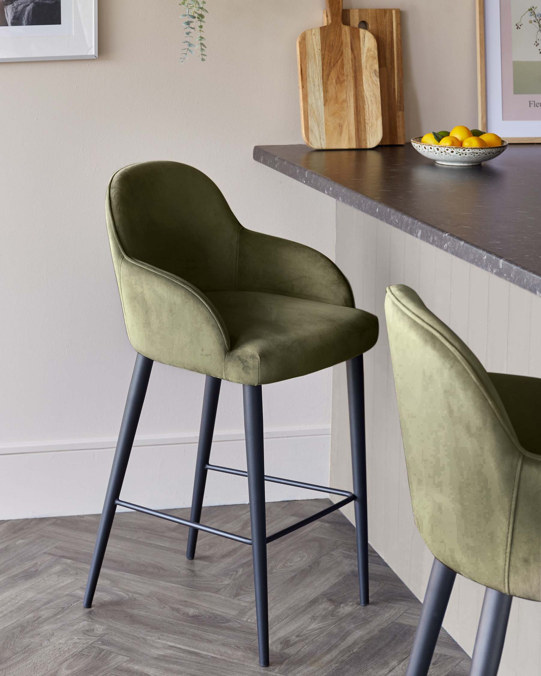 Lani olive green velvet bar stool