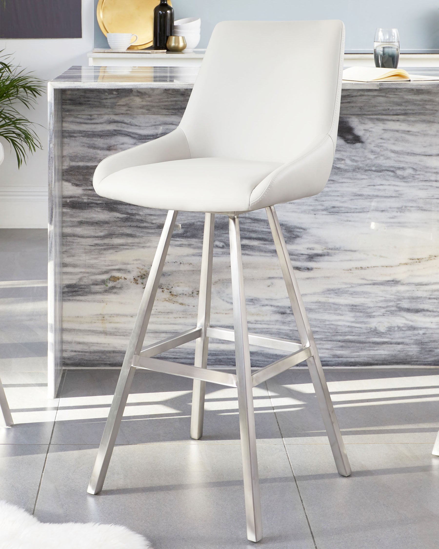 Theo Light Grey Faux Leather Swivel Bar Stool